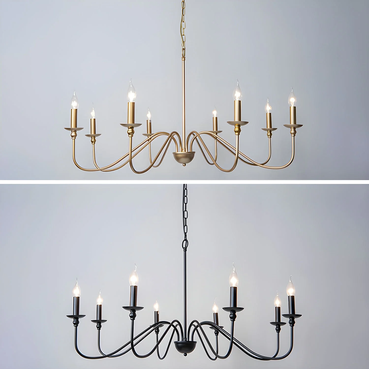 Lustra Chandelier Gold Candle Curved Arms - Image 11
