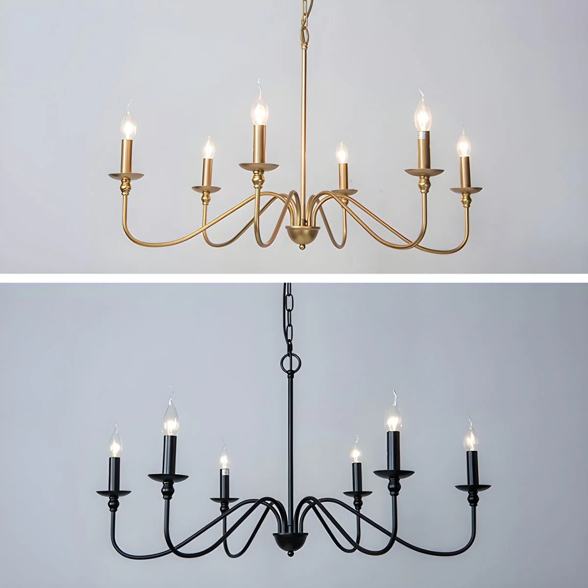 Lustra Chandelier Gold Candle Curved Arms - Image 12