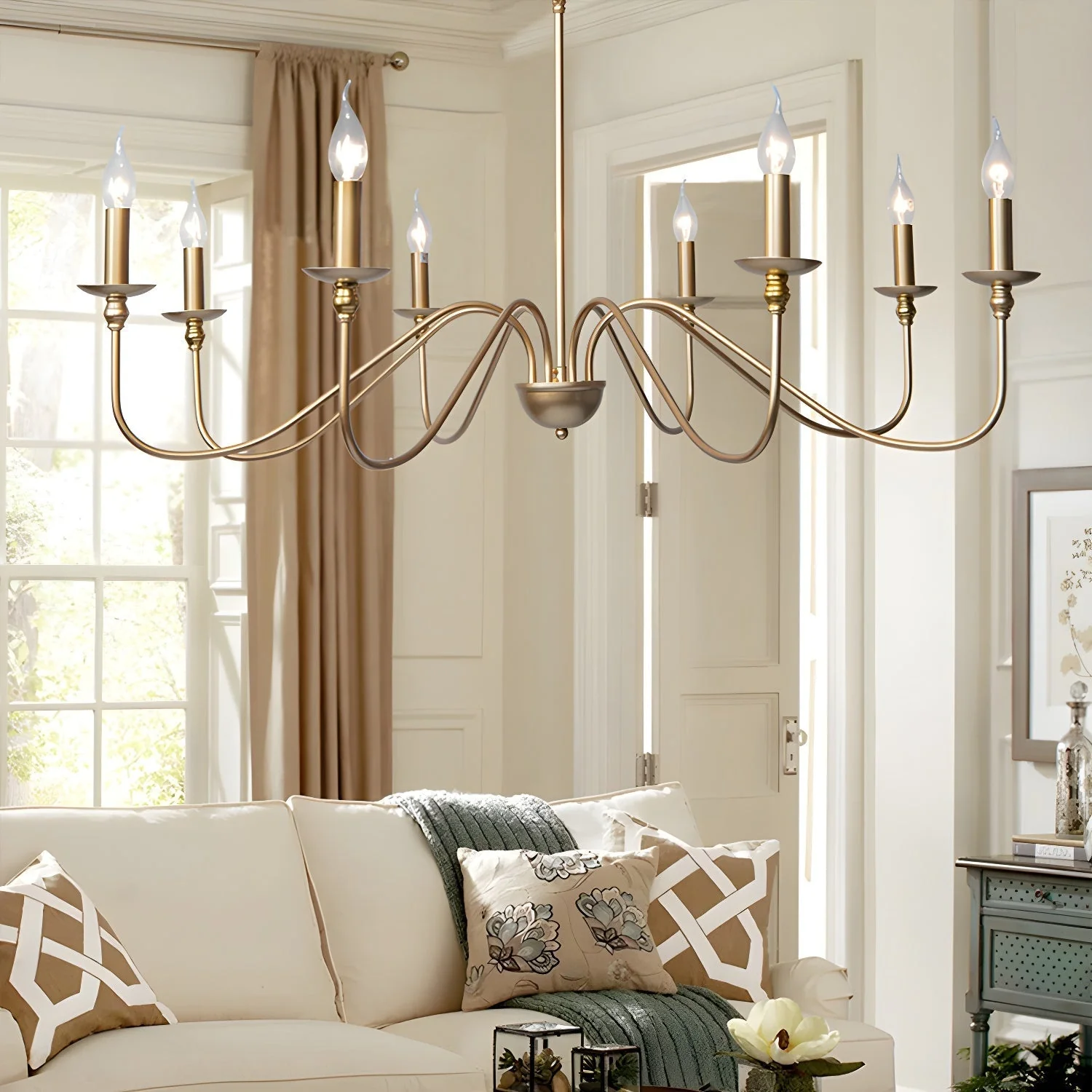 Lustra Chandelier Gold Candle Curved Arms - Image 16