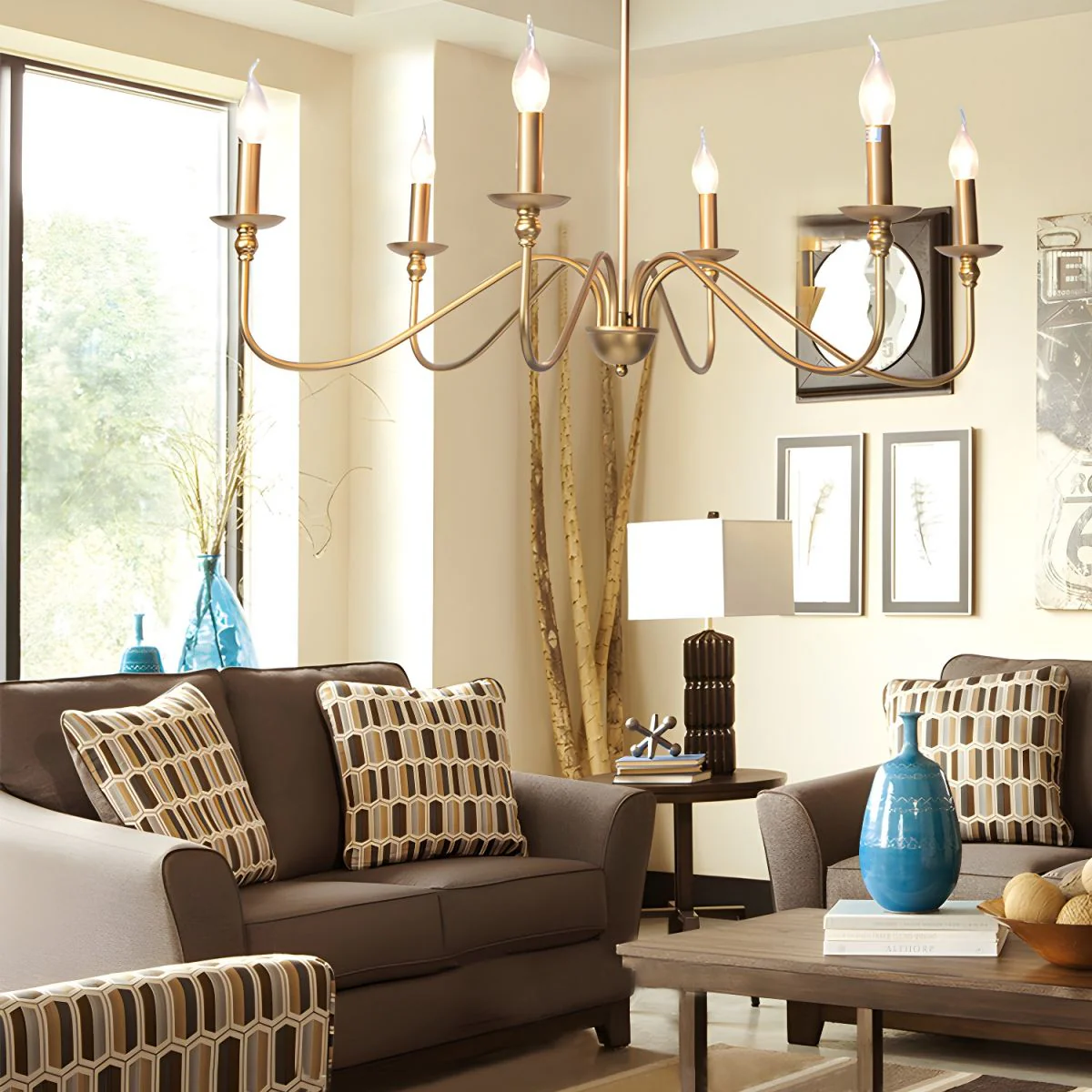 Lustra Chandelier Gold Candle Curved Arms - Image 21
