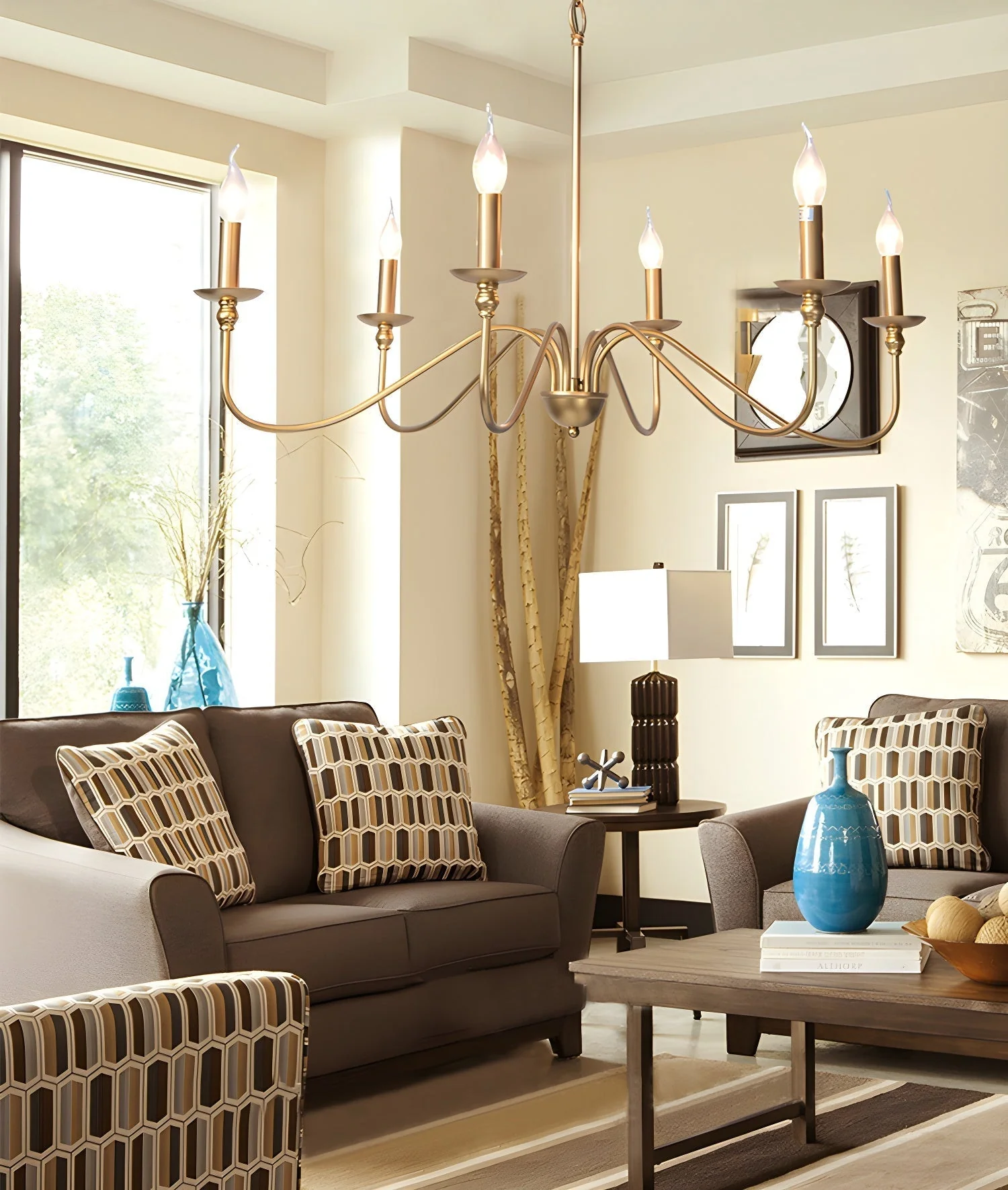 Lustra Chandelier Gold Candle Curved Arms - Image 28