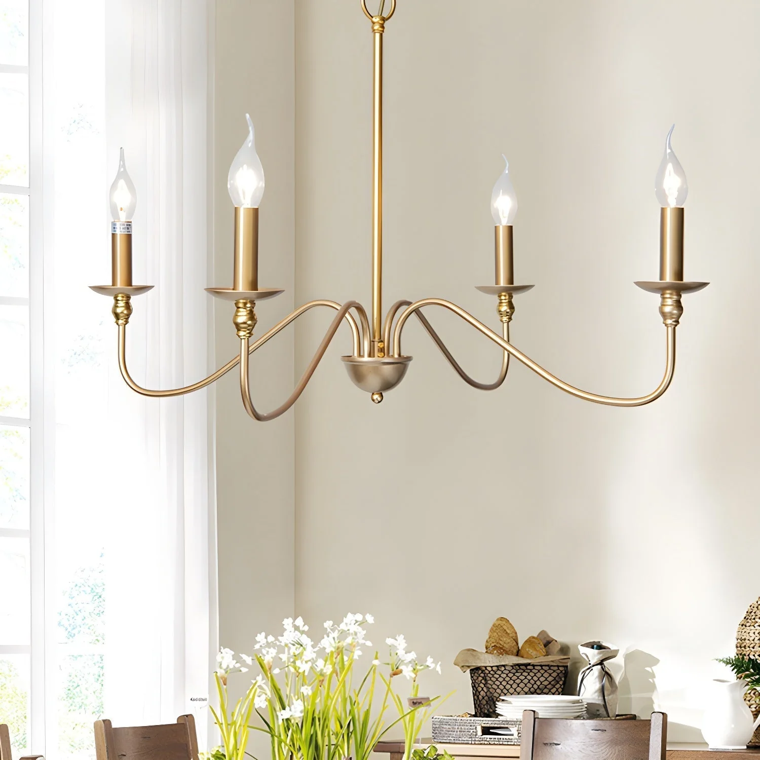 Lustra Chandelier Gold Candle Curved Arms - Image 4