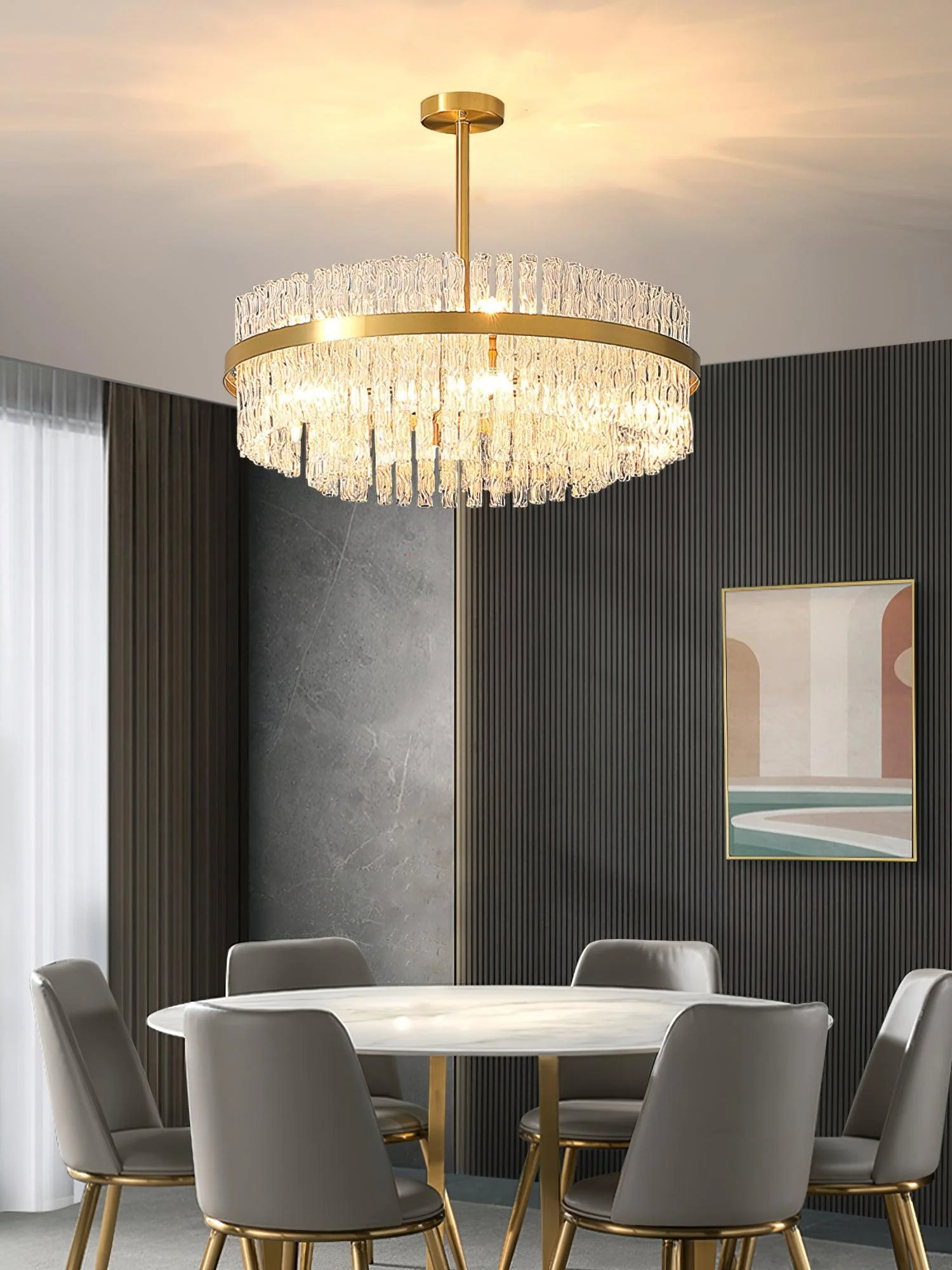 Lustra Chandelier Gold Clear Rod Elegant - Image 12