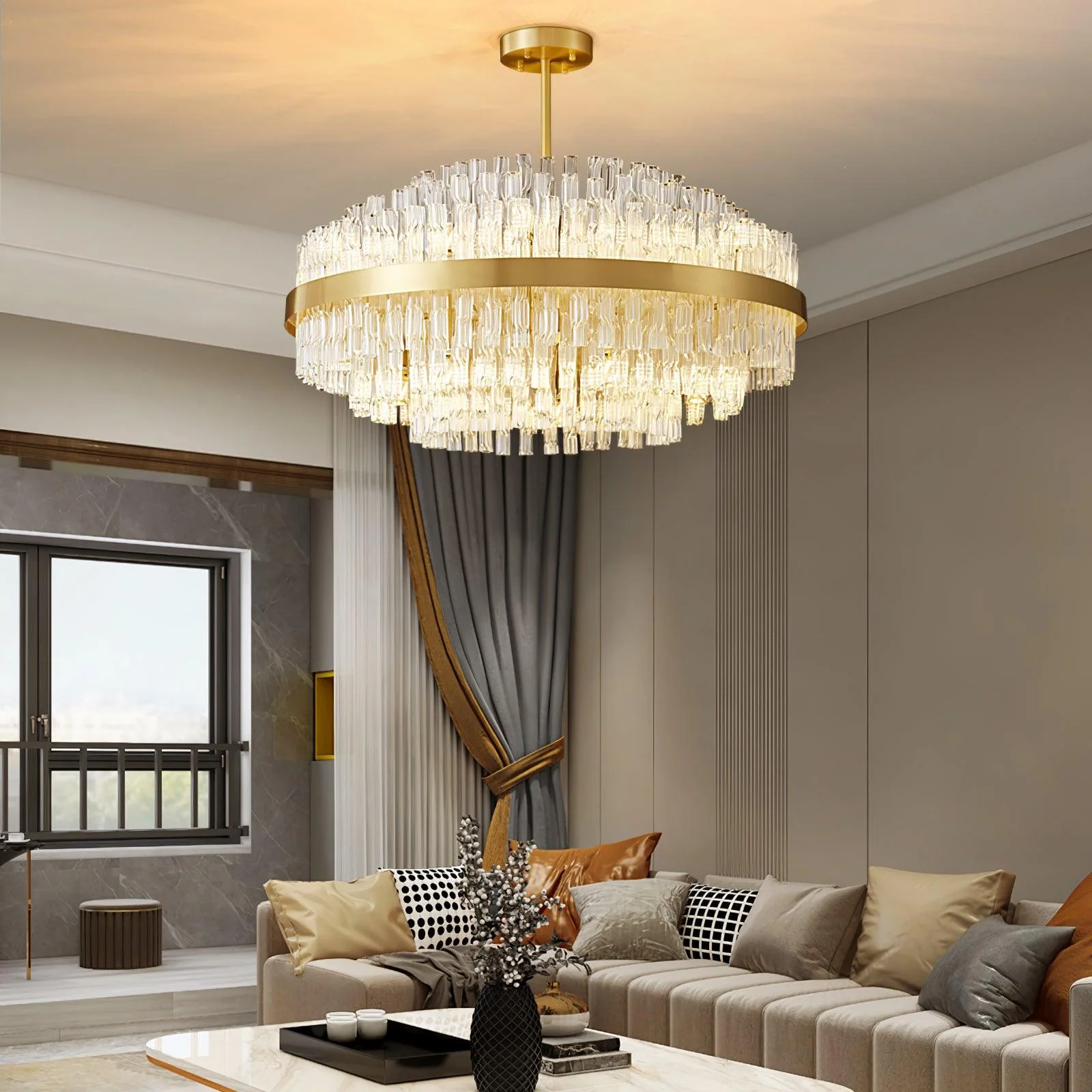 Lustra Chandelier Gold Clear Rod Elegant - Image 16