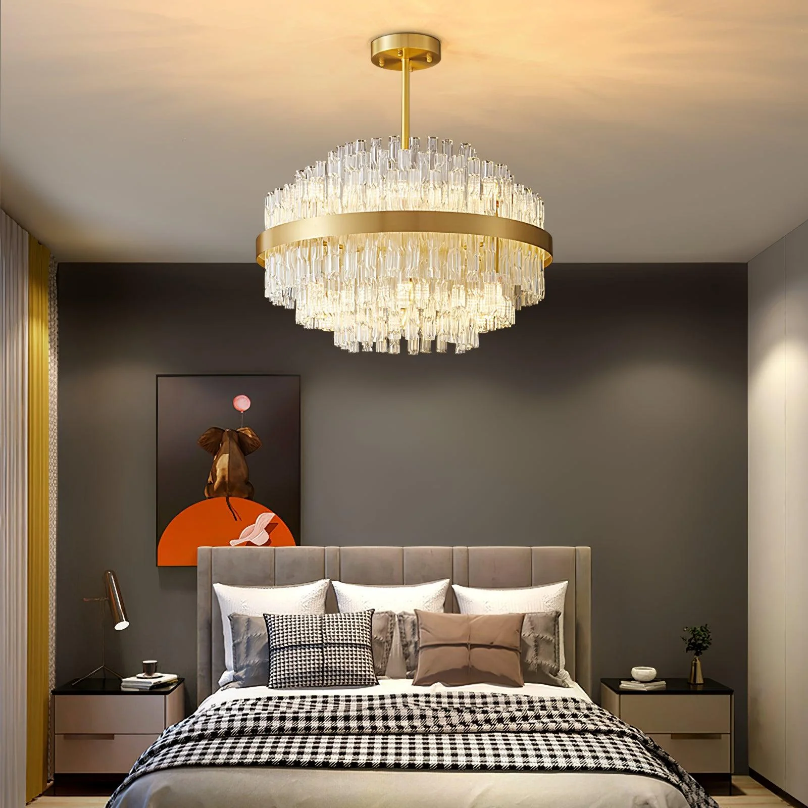 Lustra Chandelier Gold Clear Rod Elegant - Image 19