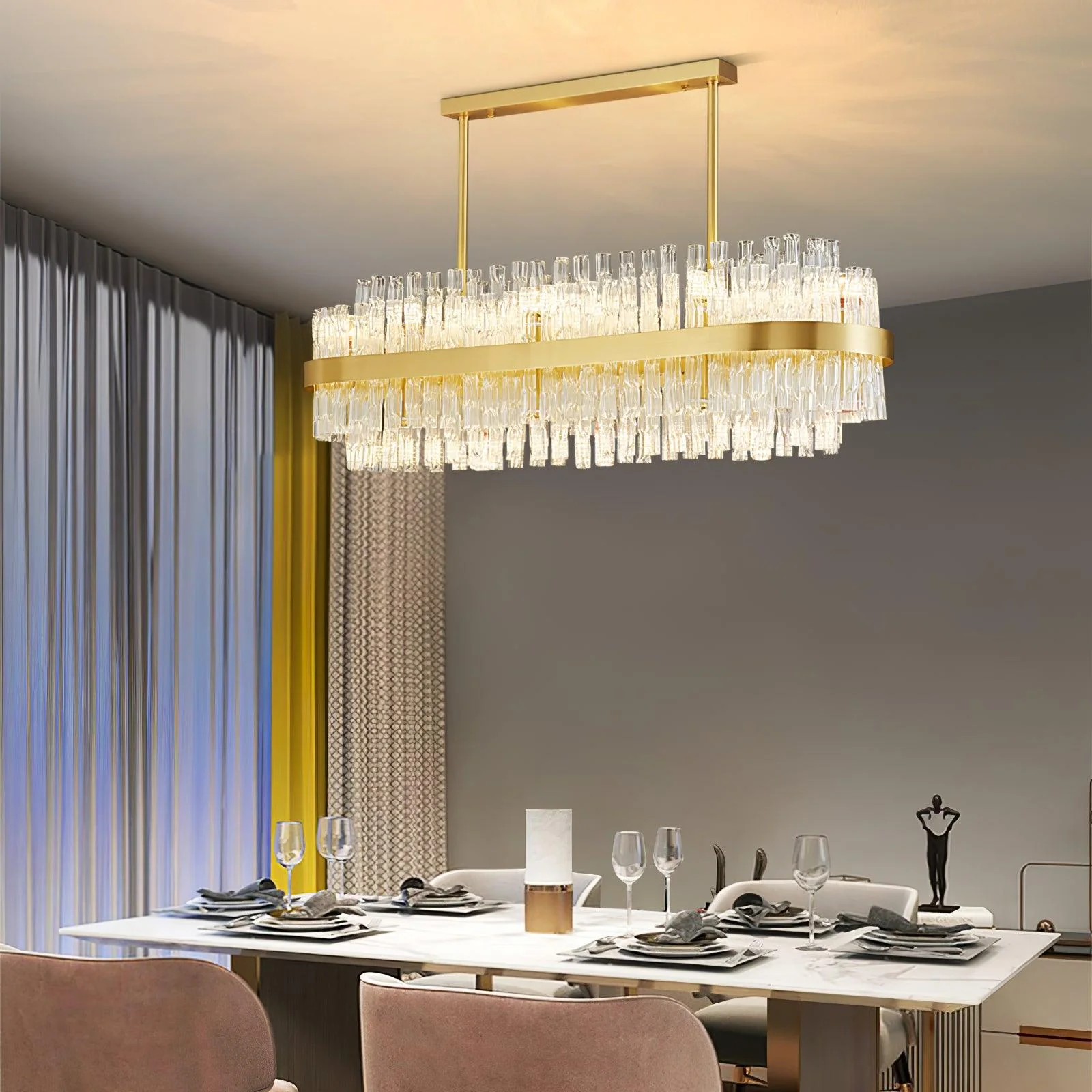 Lustra Chandelier Gold Clear Rod Elegant - Image 20
