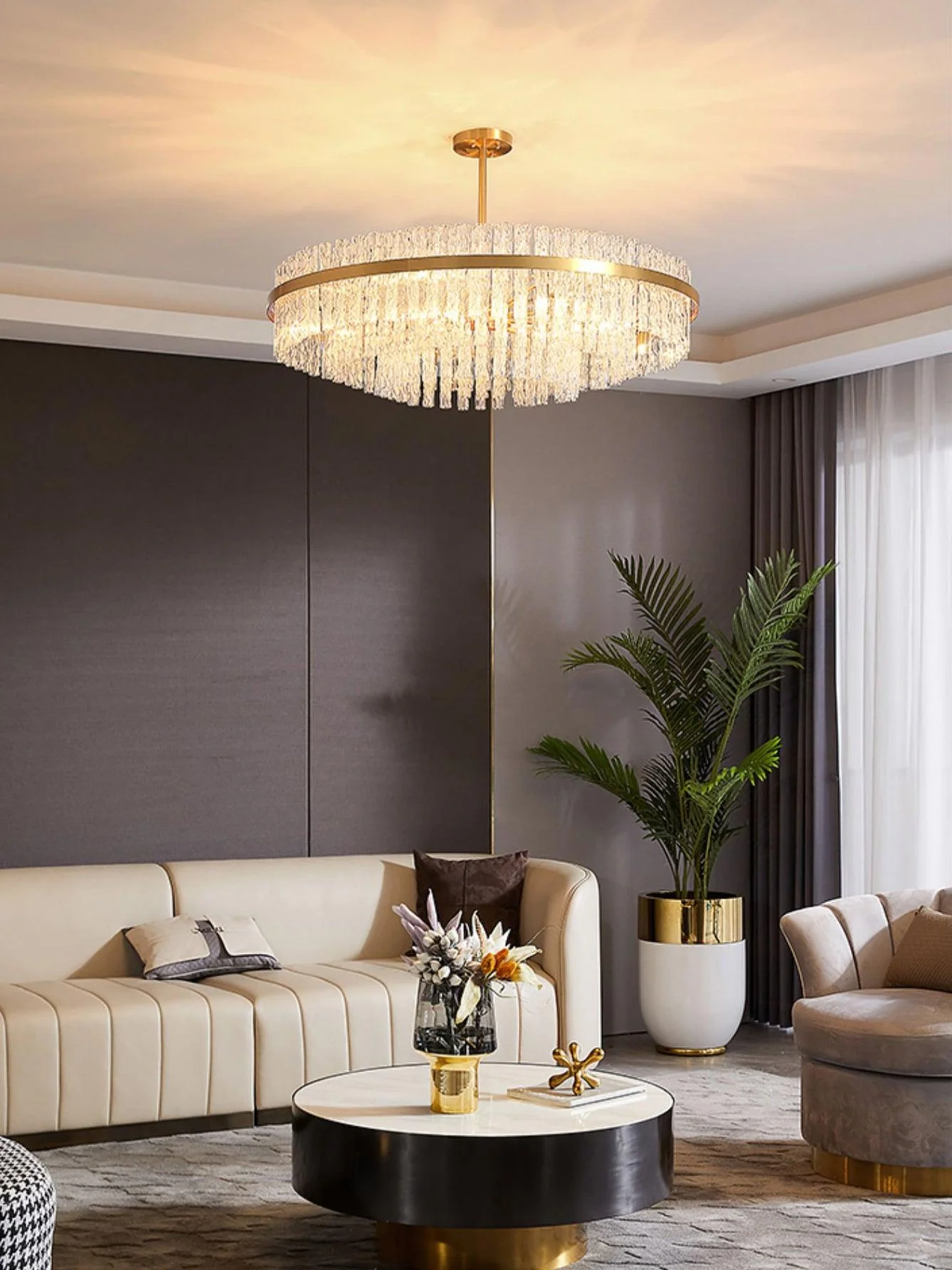 Lustra Chandelier Gold Clear Rod Elegant - Image 22