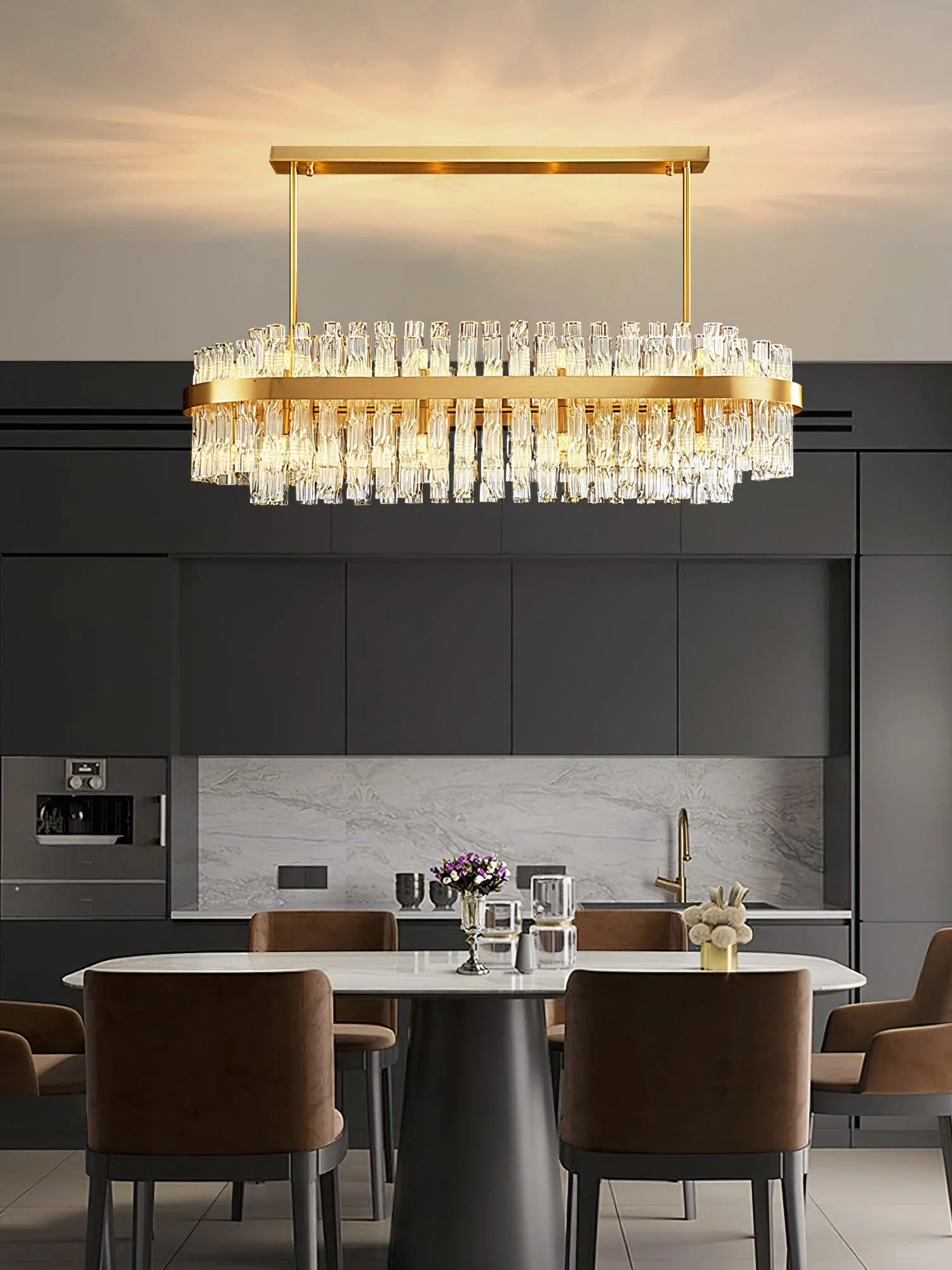 Lustra Chandelier Gold Clear Rod Elegant - Image 23