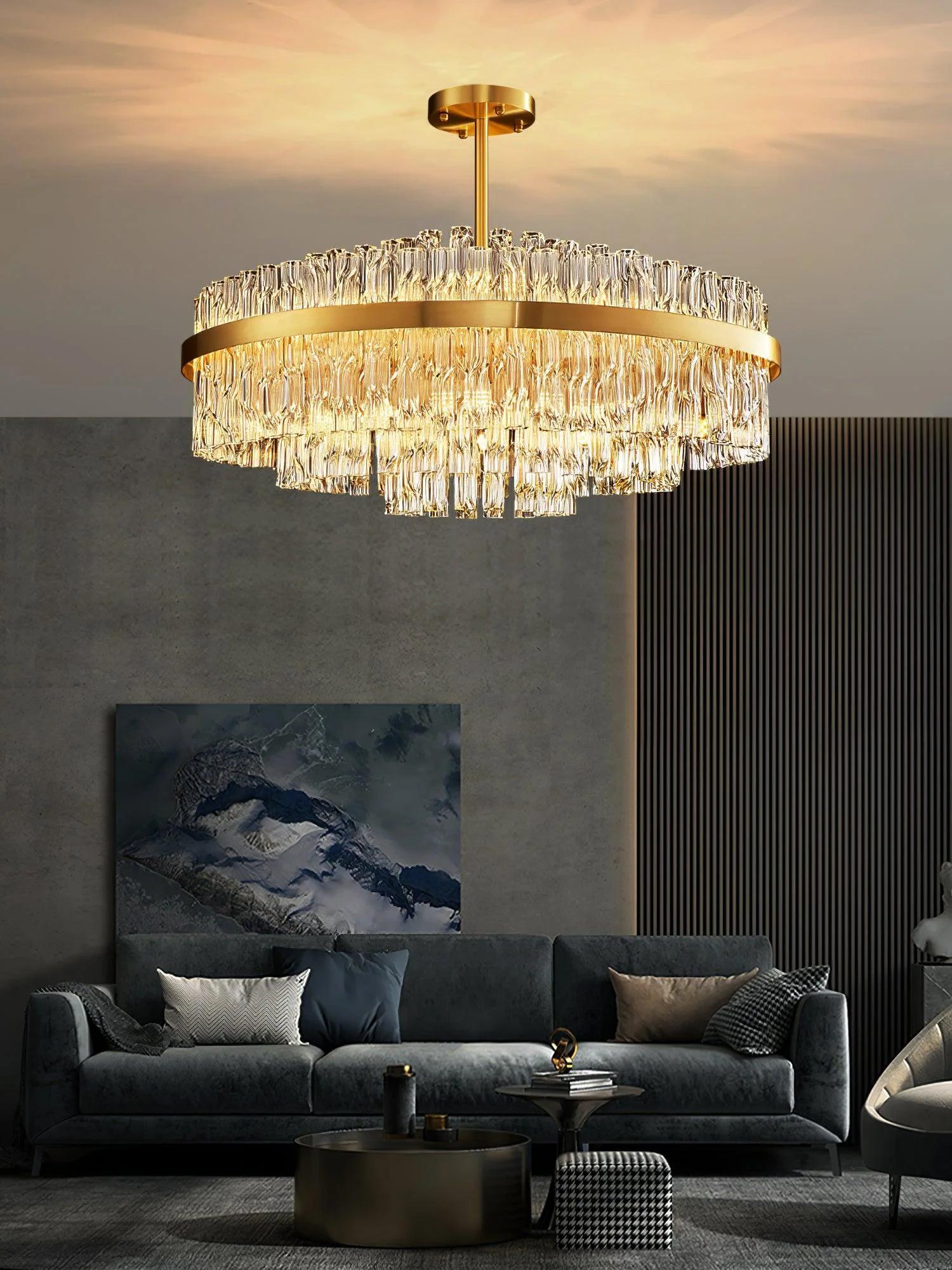 Lustra Chandelier Gold Clear Rod Elegant - Image 24