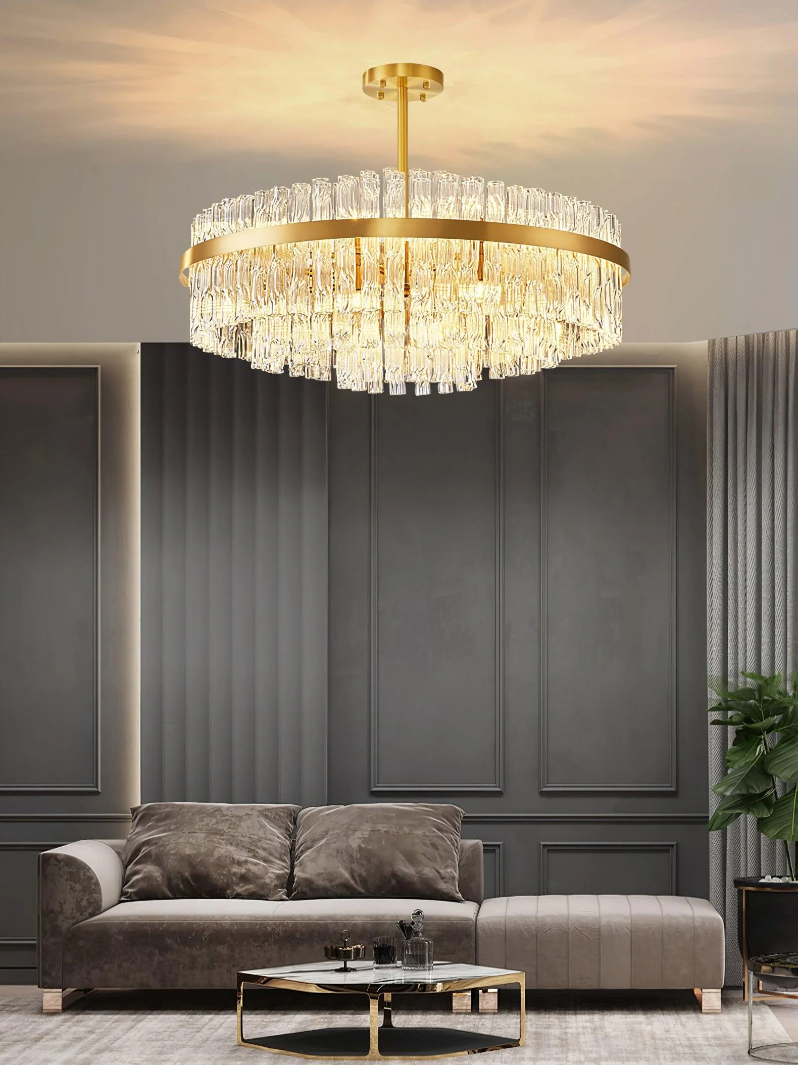 Lustra Chandelier Gold Clear Rod Elegant - Image 25