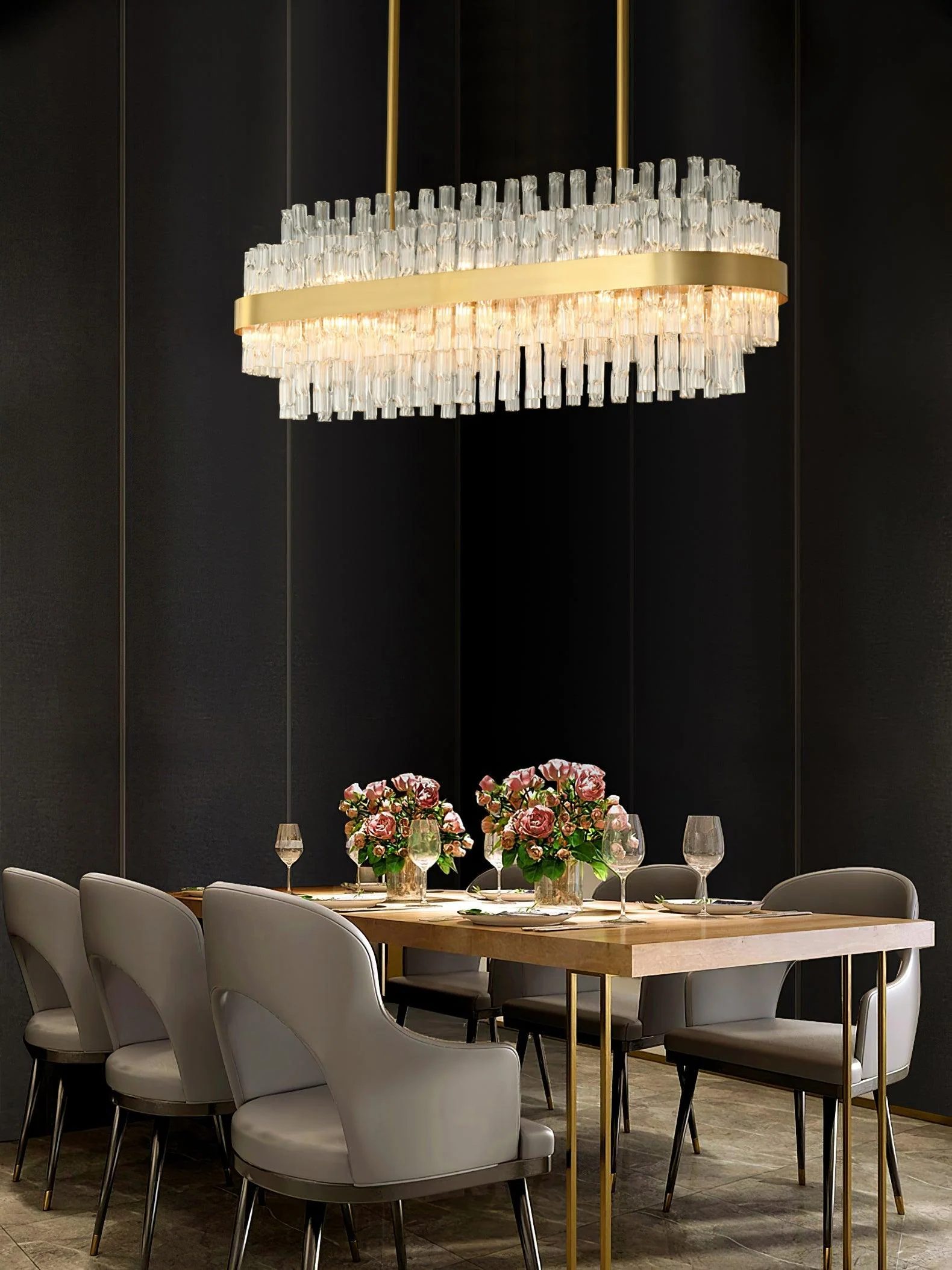 Lustra Chandelier Gold Clear Rod Elegant - Image 26