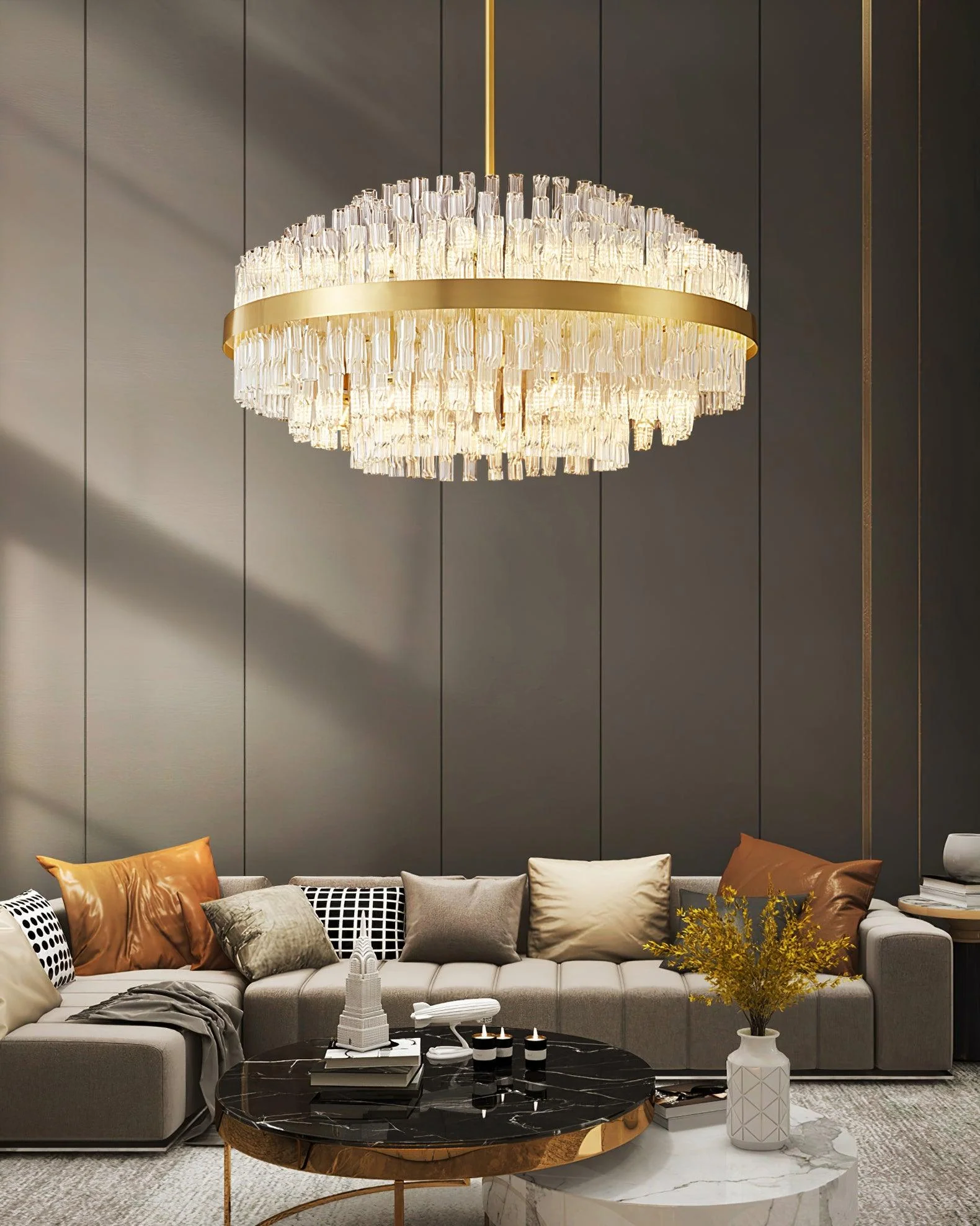 Lustra Chandelier Gold Clear Rod Elegant - Image 27