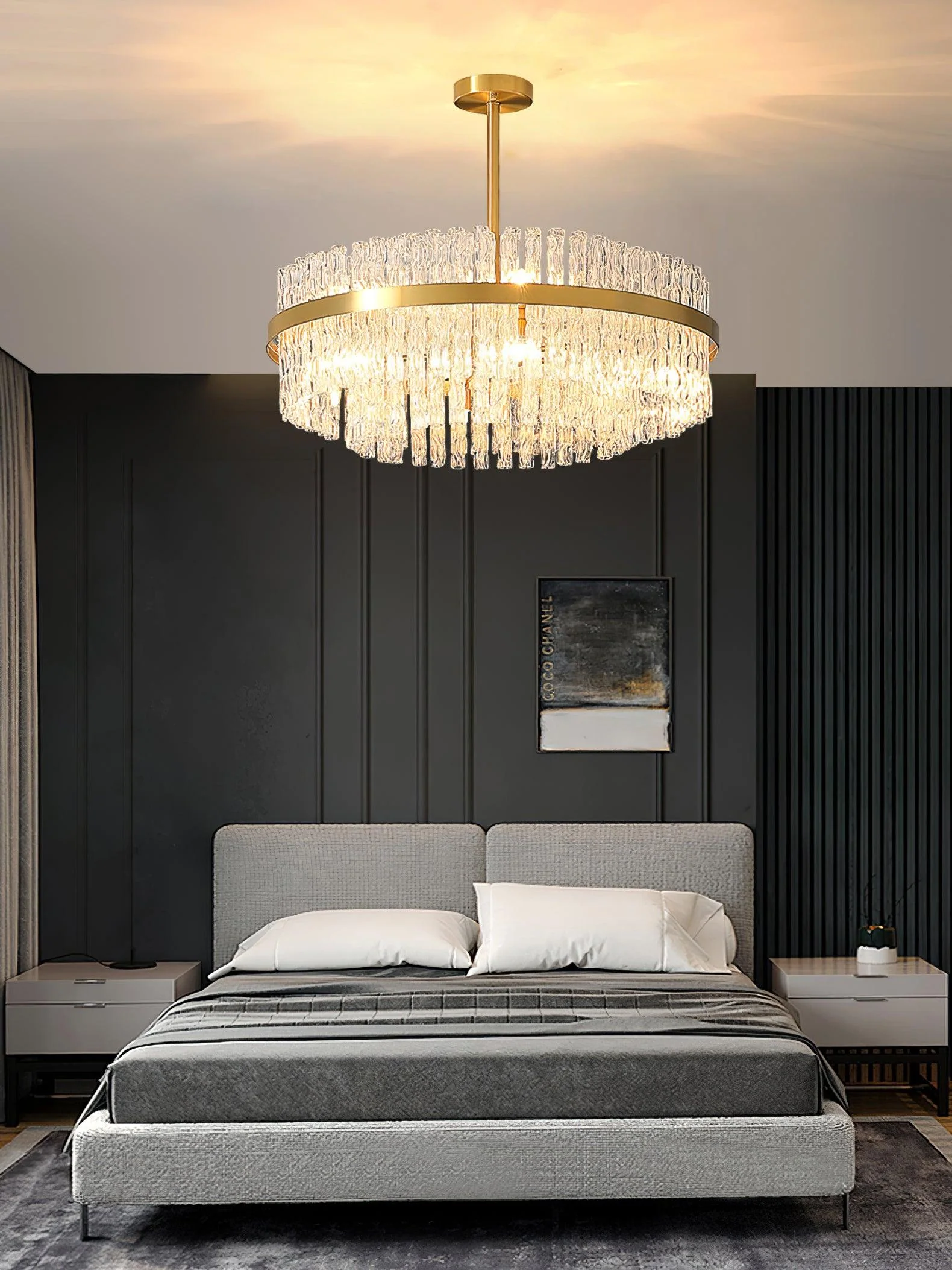 Lustra Chandelier Gold Clear Rod Elegant - Image 28