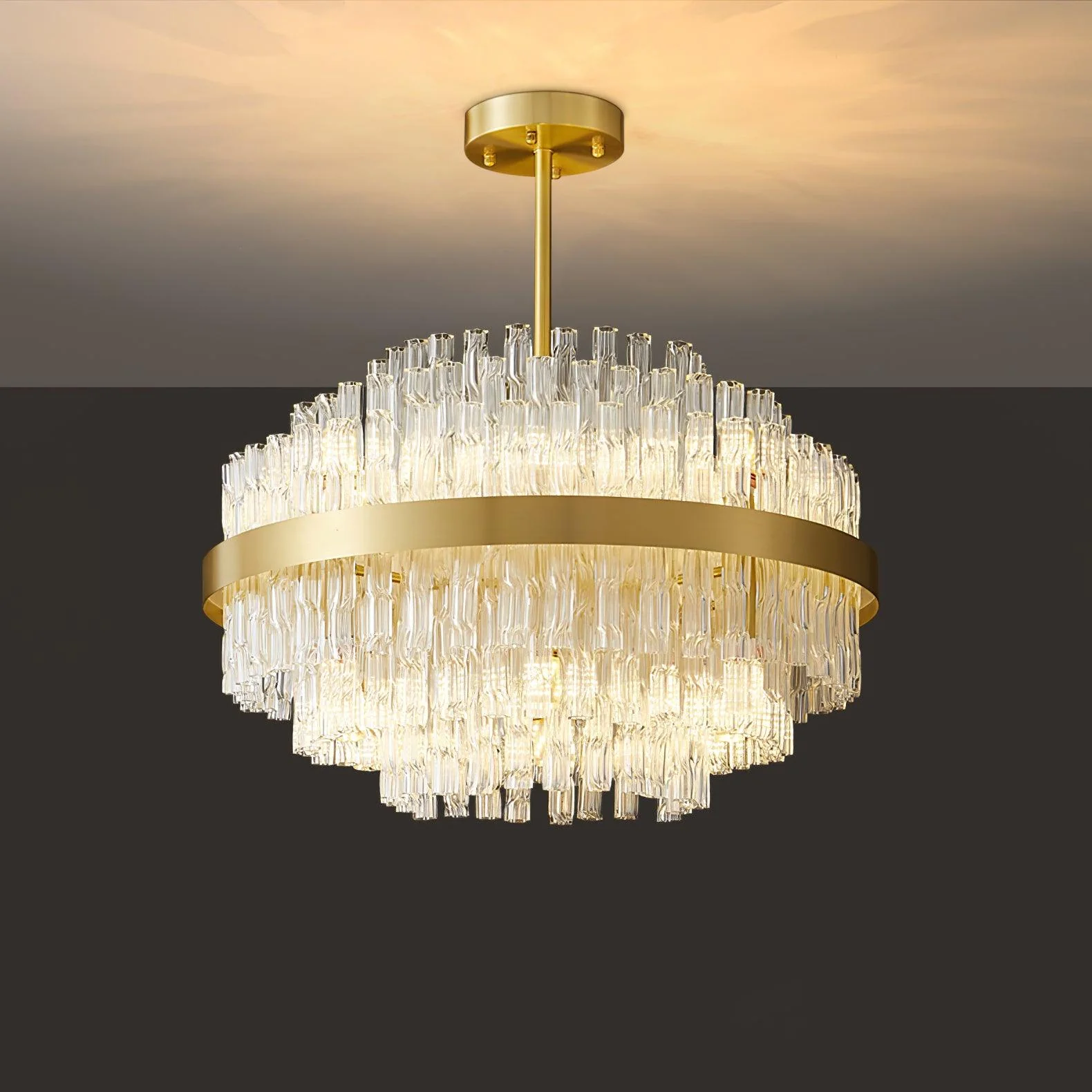 Lustra Chandelier Gold Clear Rod Elegant - Image 31