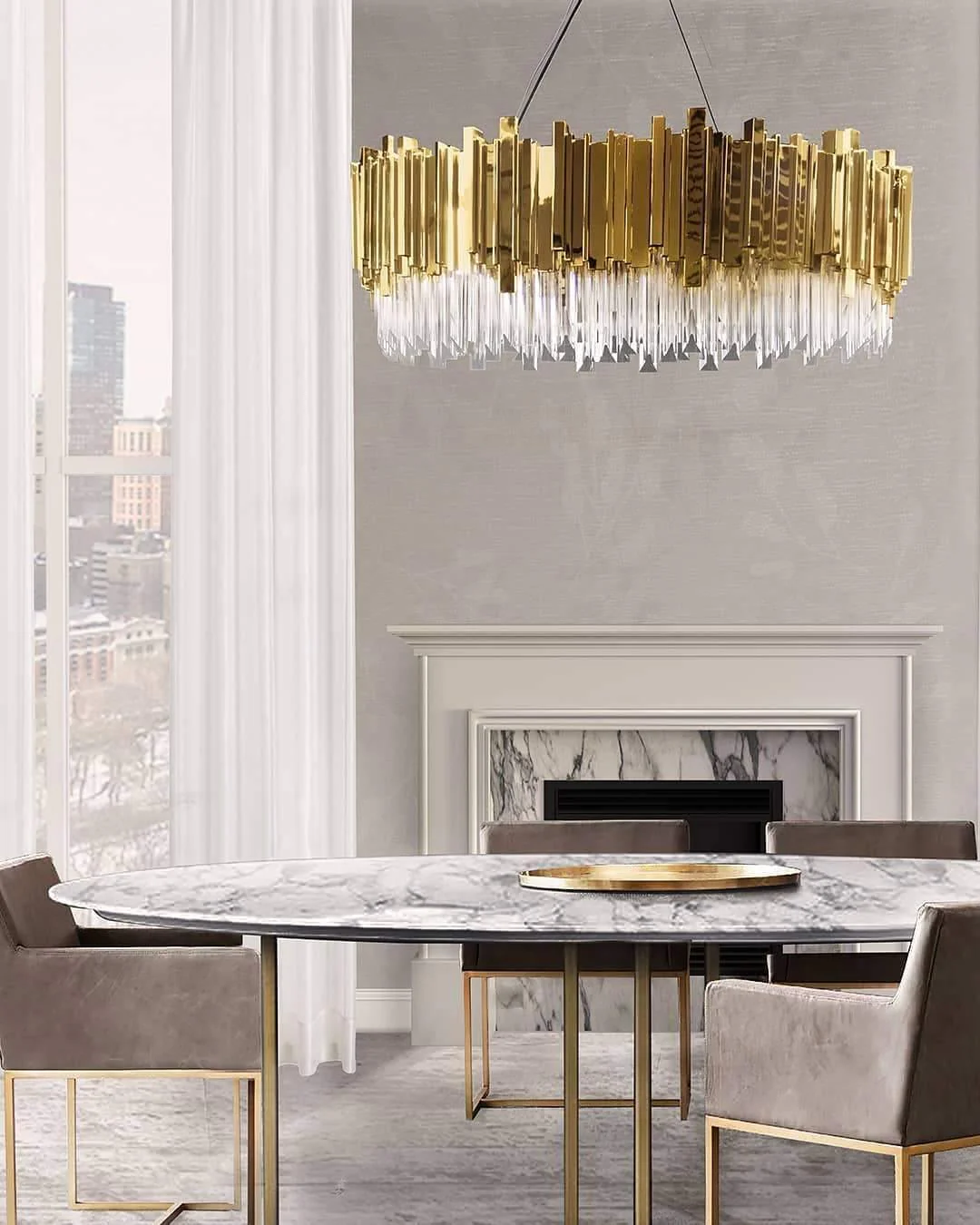 Lustra Chandelier Gold Crystal Golden - Image 2