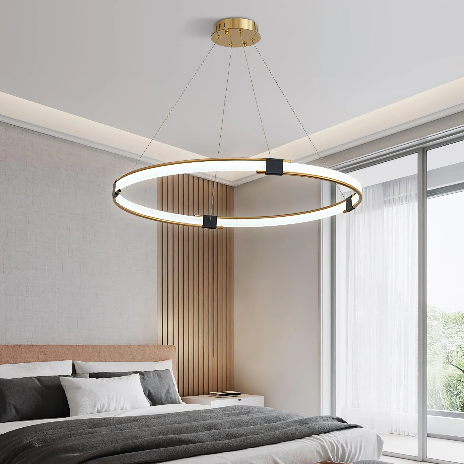 Lustra Chandelier Gold Ring LED Halo Modern - Image 10