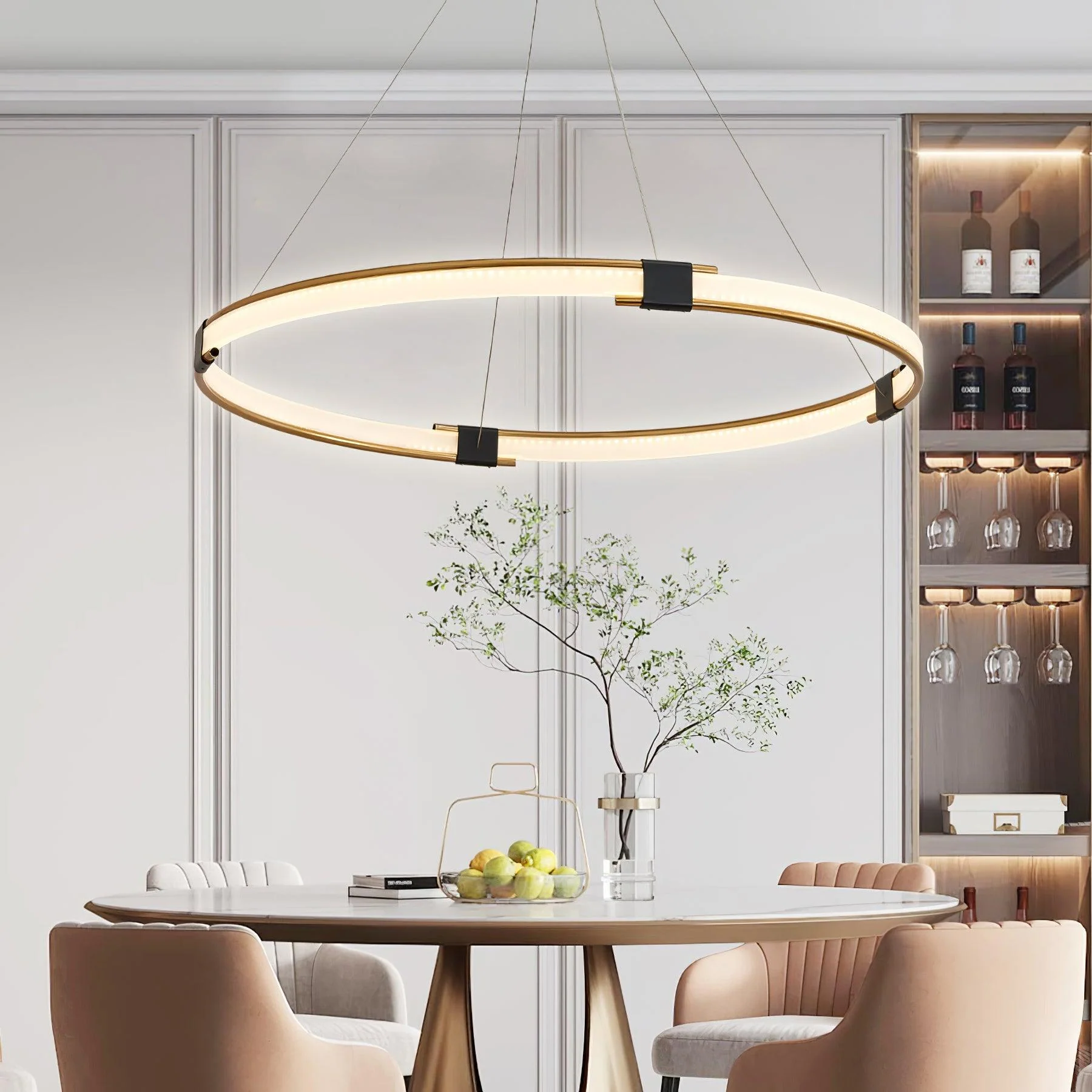 Lustra Chandelier Gold Ring LED Halo Modern - Image 11