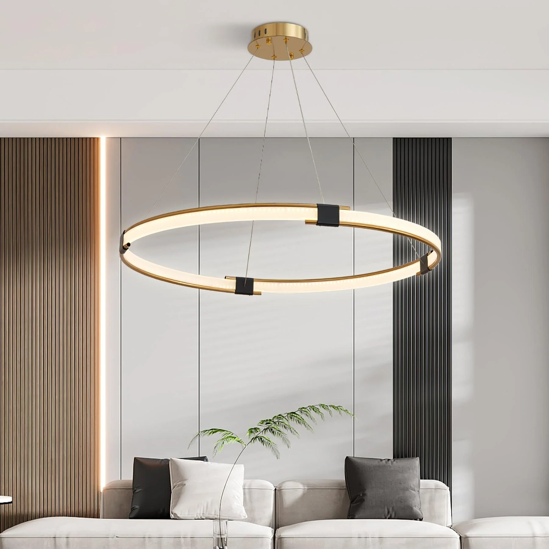 Lustra Chandelier Gold Ring LED Halo Modern - Image 12