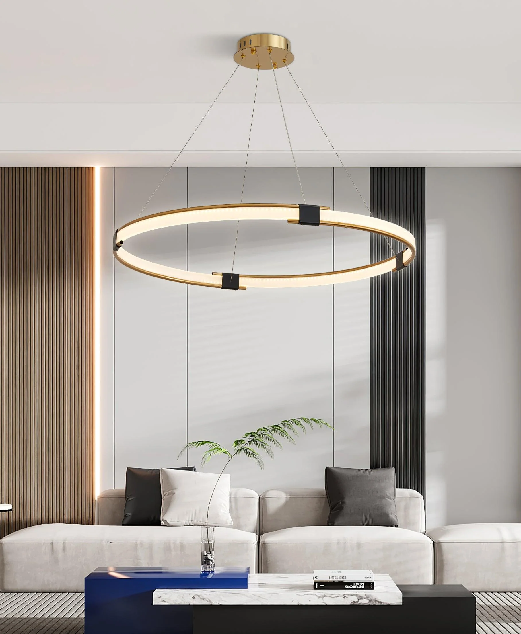 Lustra Chandelier Gold Ring LED Halo Modern - Image 2