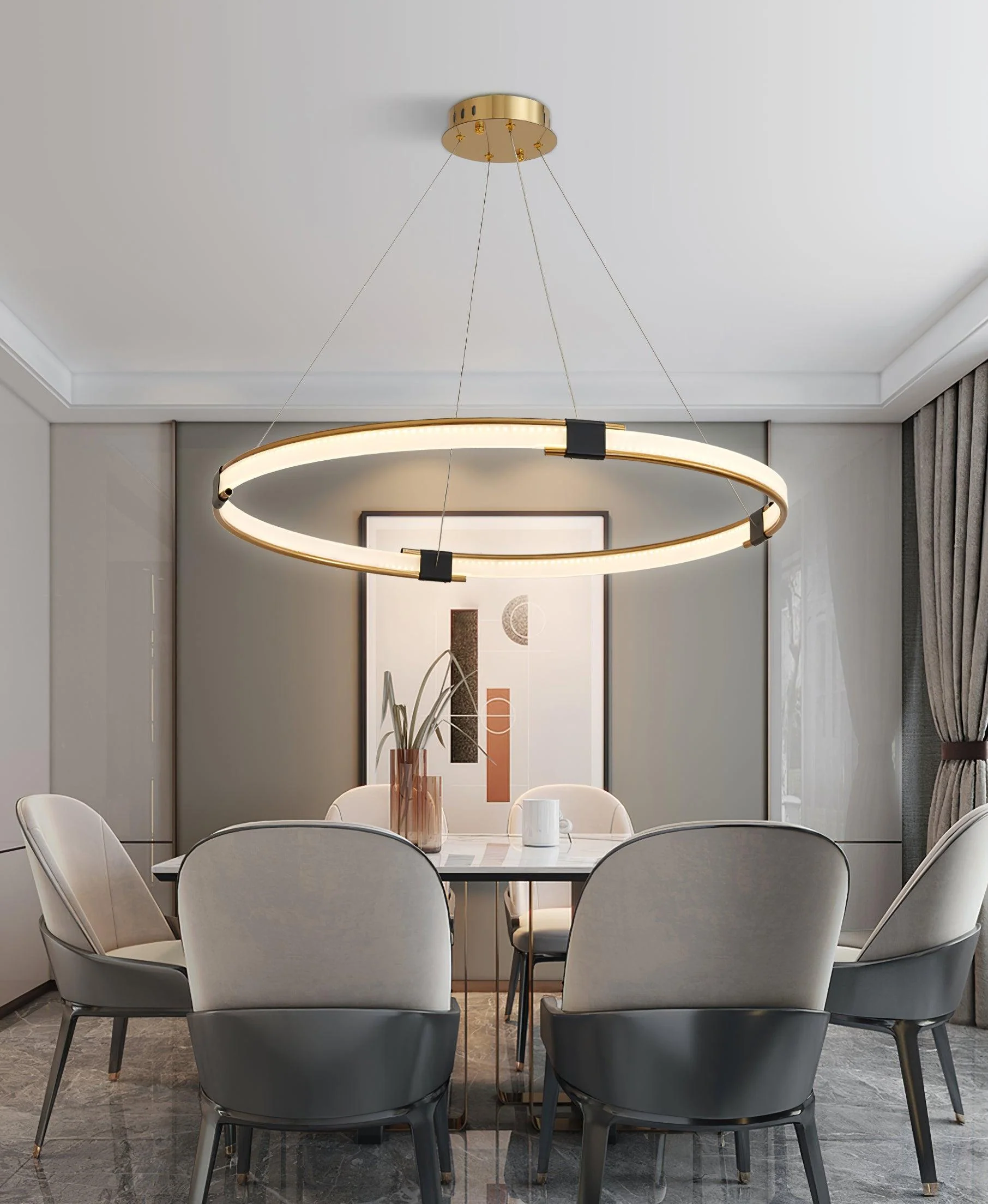 Lustra Chandelier Gold Ring LED Halo Modern - Image 3