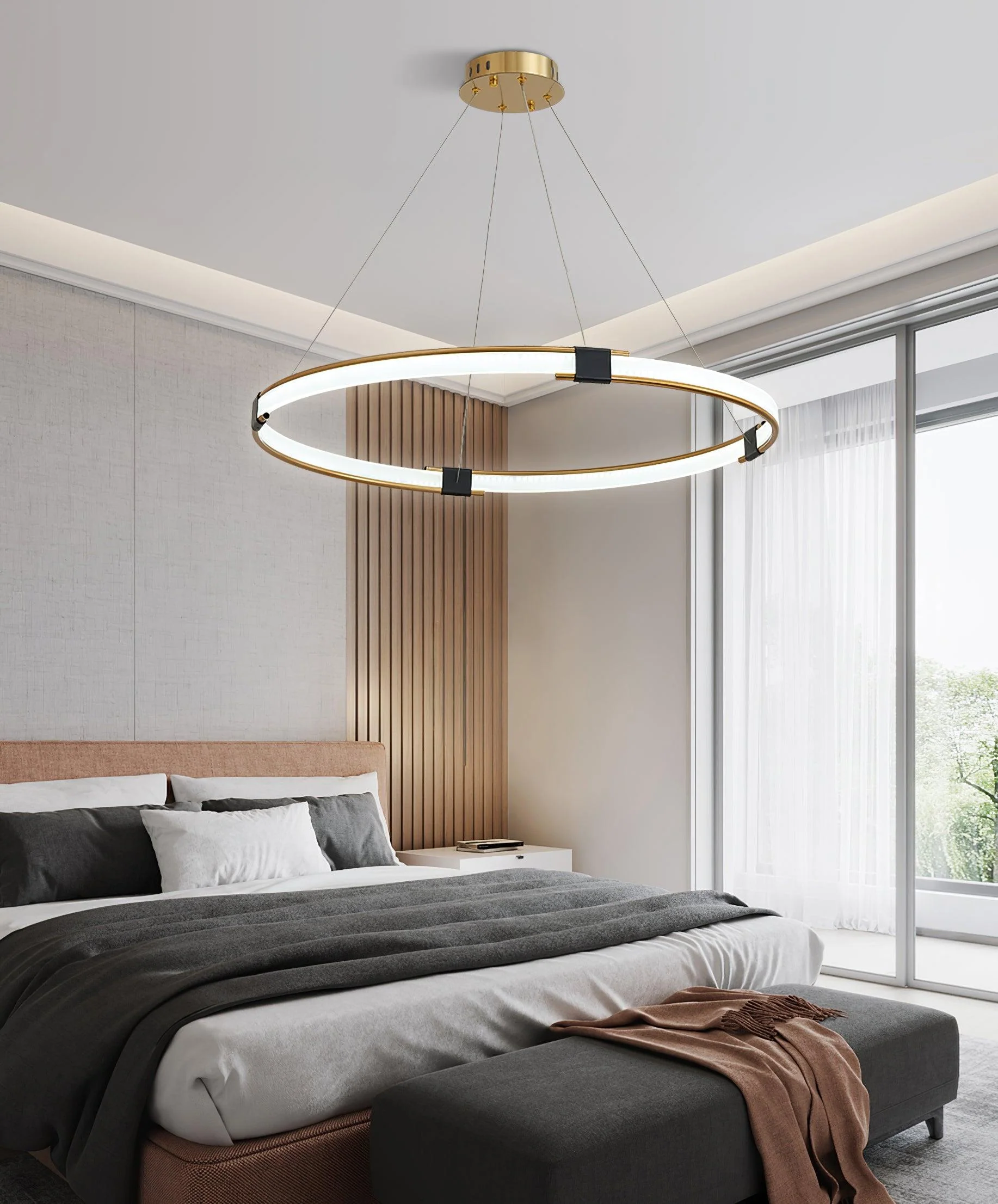 Lustra Chandelier Gold Ring LED Halo Modern - Image 4