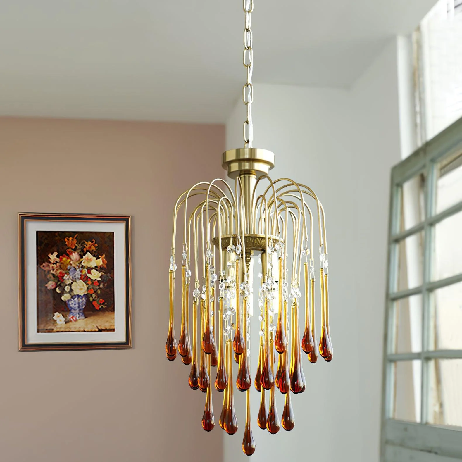 Lustra Chandelier Golden Arms and Crystal - Image 15