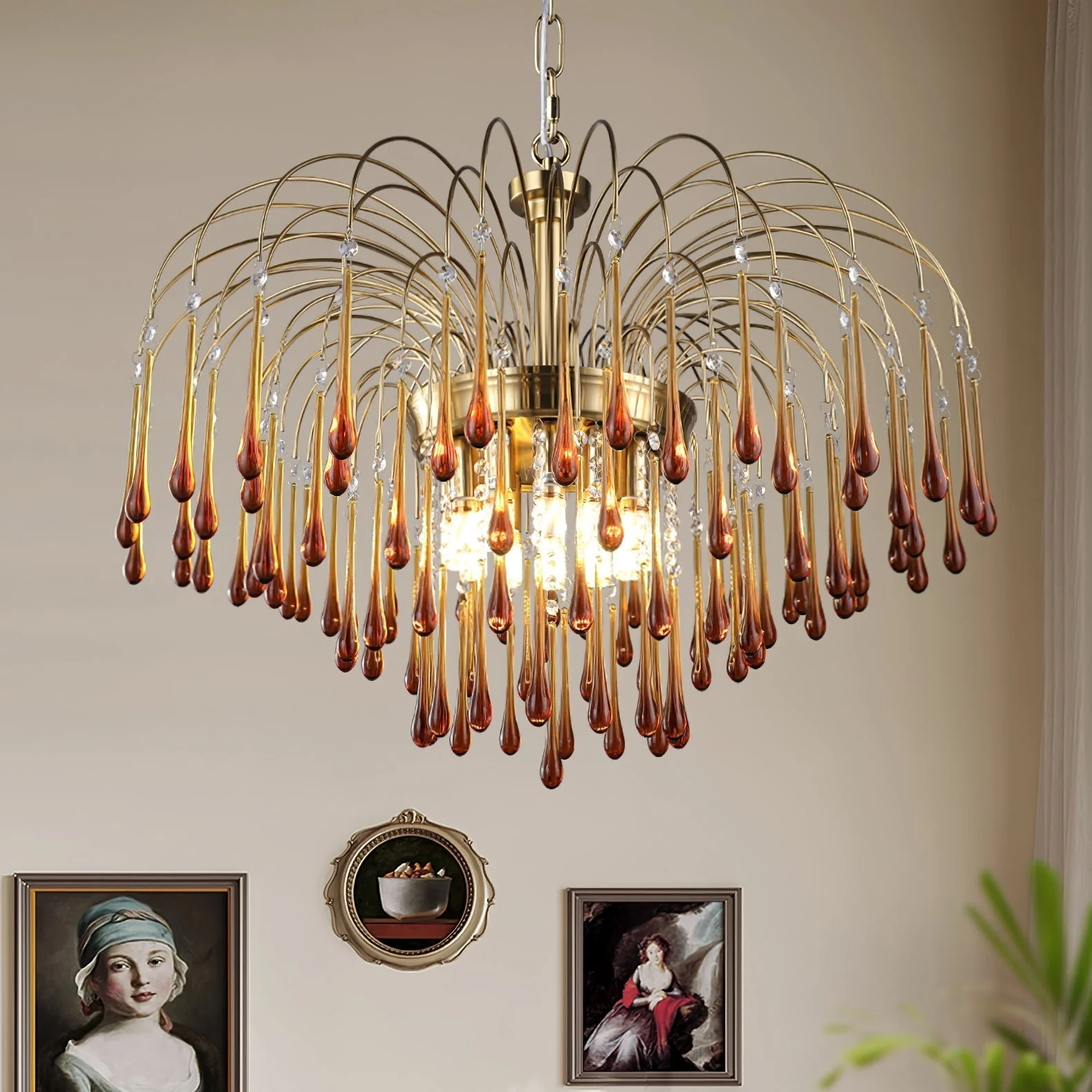 Lustra Chandelier Golden Arms and Crystal - Image 56