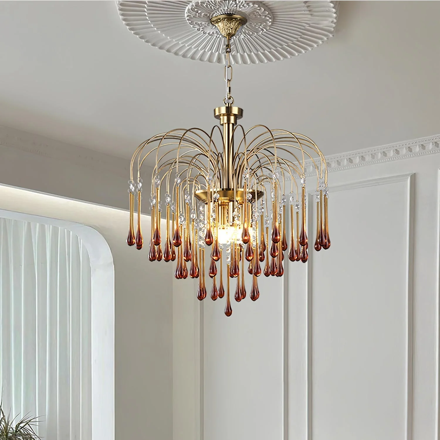 Lustra Chandelier Golden Arms and Crystal - Image 63