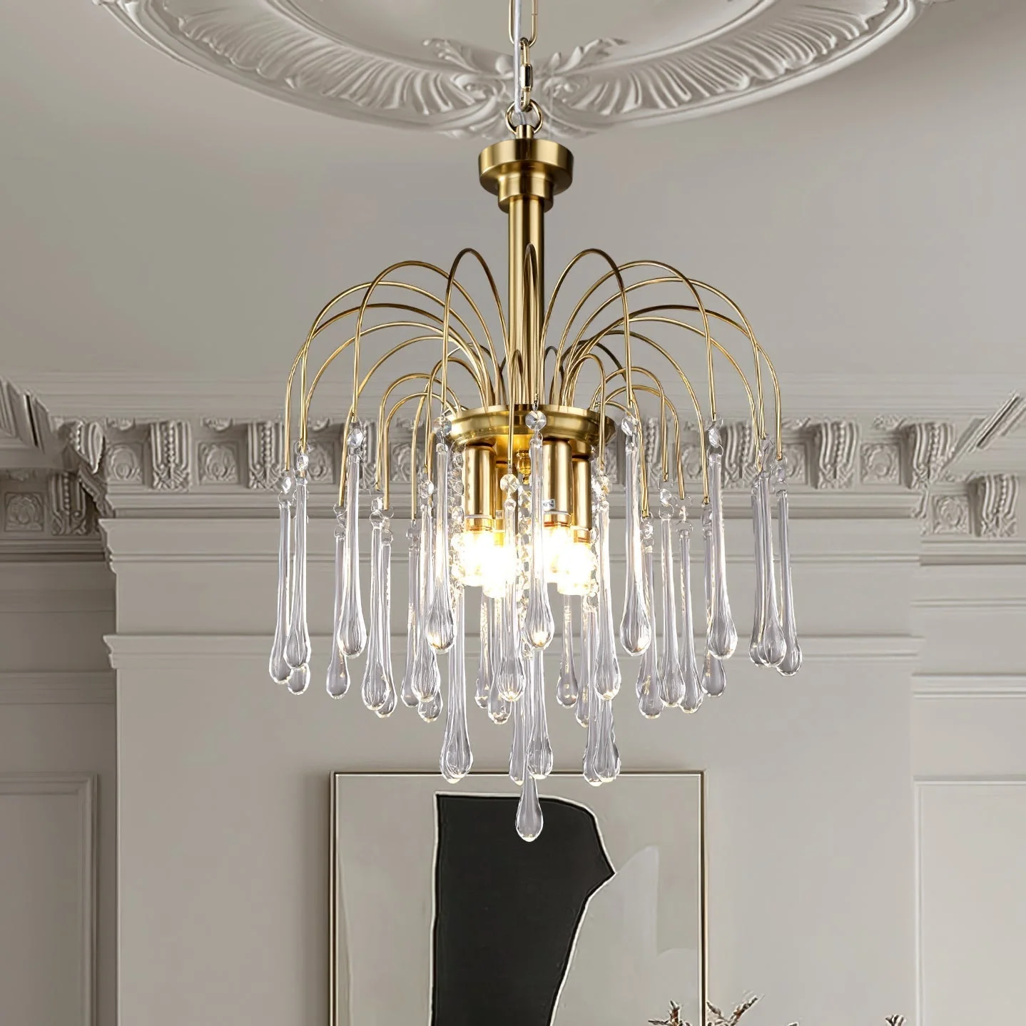 Lustra Chandelier Golden Arms and Crystal - Image 78