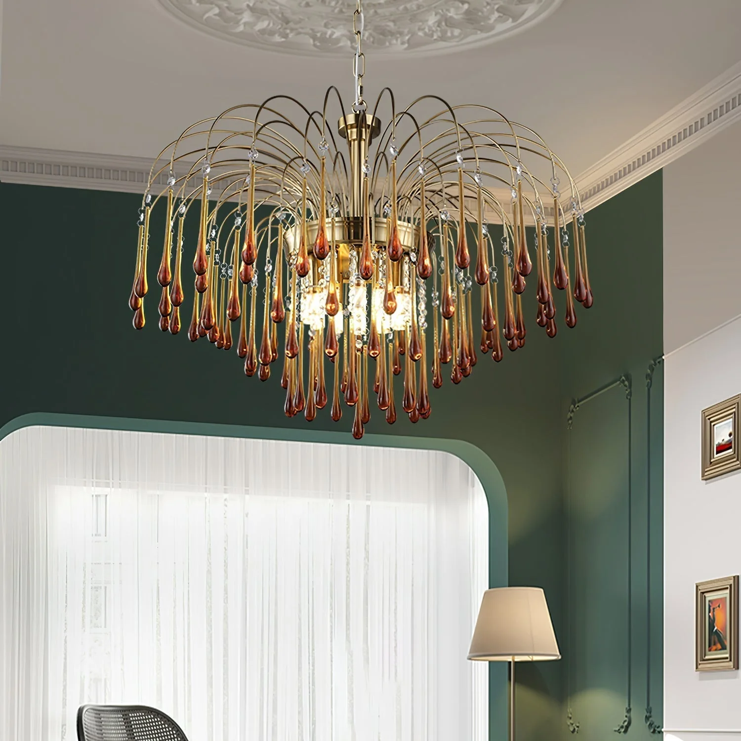 Lustra Chandelier Golden Arms and Crystal - Image 95