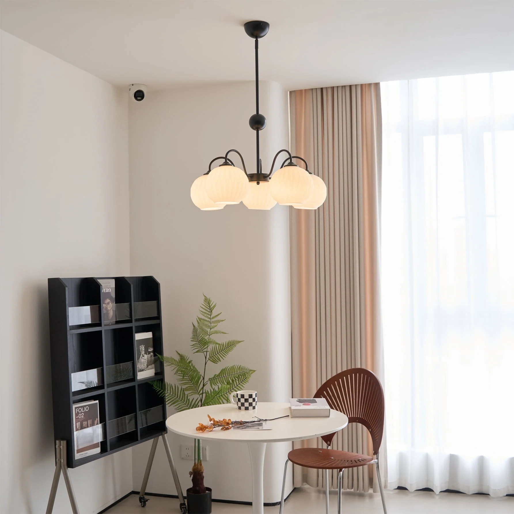 Lustra Chandelier Green Ribbed Glass Modern 8-Light - Image 24