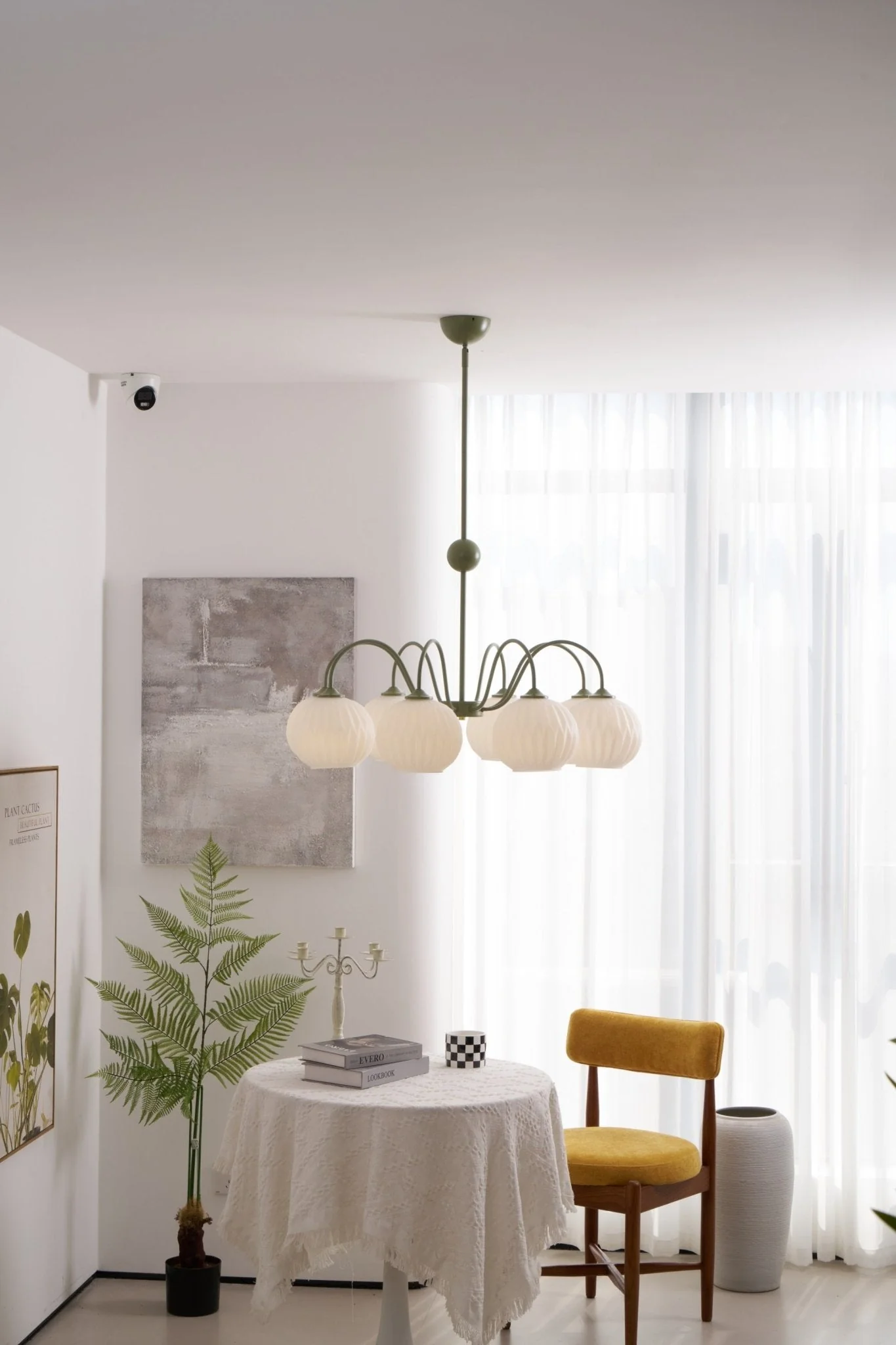 Lustra Chandelier Green Ribbed Glass Modern 8-Light - Image 39