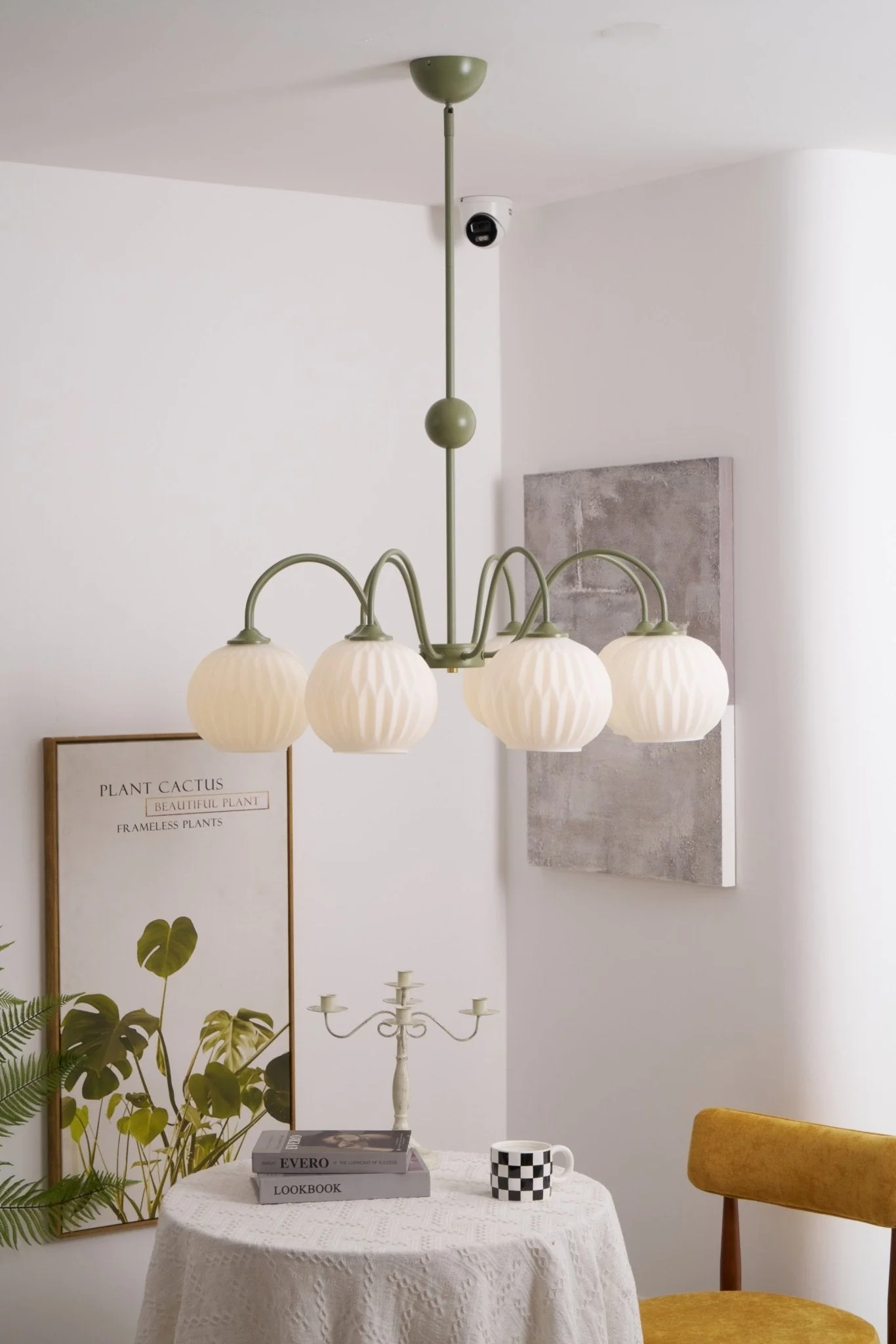 Lustra Chandelier Green Ribbed Glass Modern 8-Light - Image 42