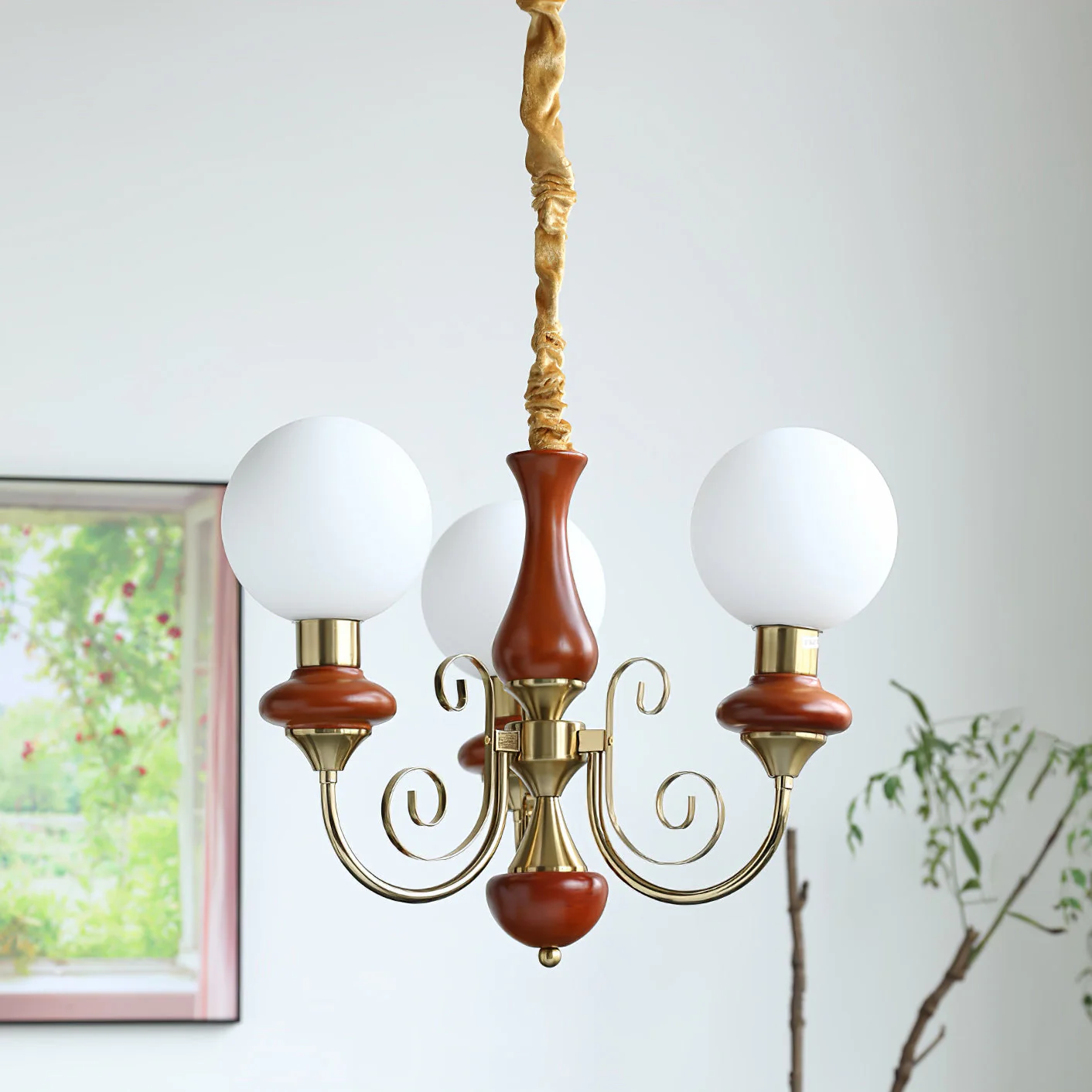 Lustra Chandelier Green Shades Gold Curved Arms - Image 106