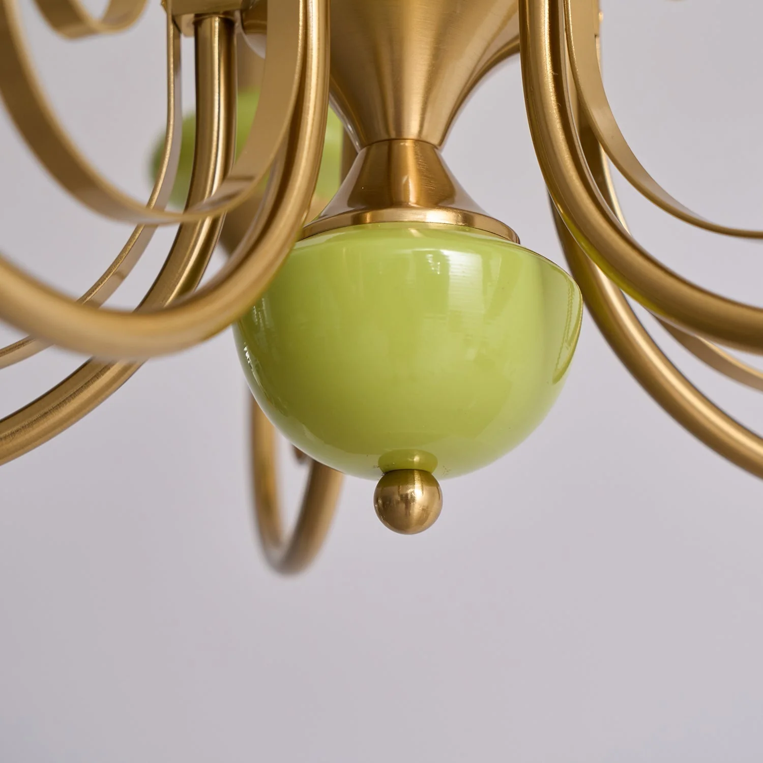 Lustra Chandelier Green Shades Gold Curved Arms - Image 15