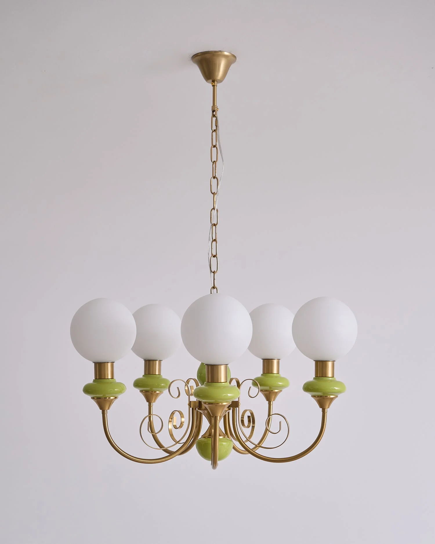 Lustra Chandelier Green Shades Gold Curved Arms - Image 17