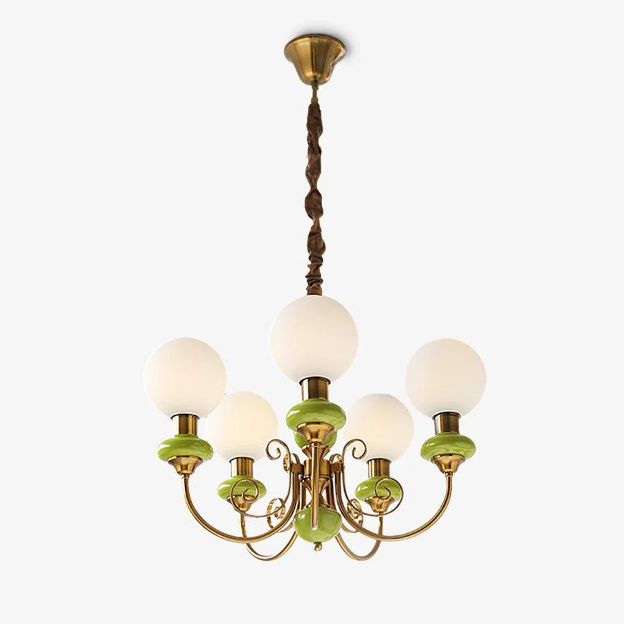 Lustra Chandelier Green Shades Gold Curved Arms - Image 37