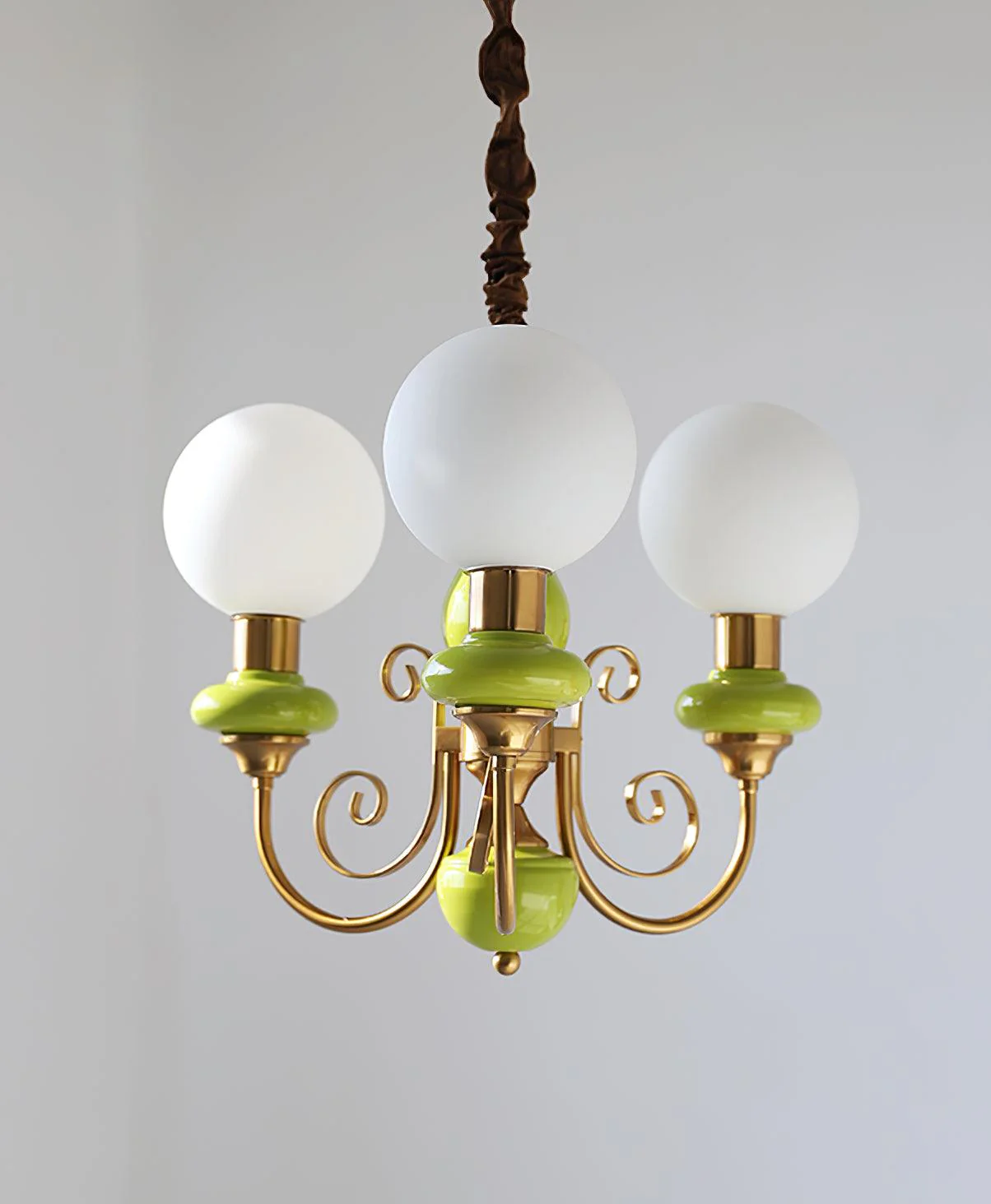 Lustra Chandelier Green Shades Gold Curved Arms - Image 48