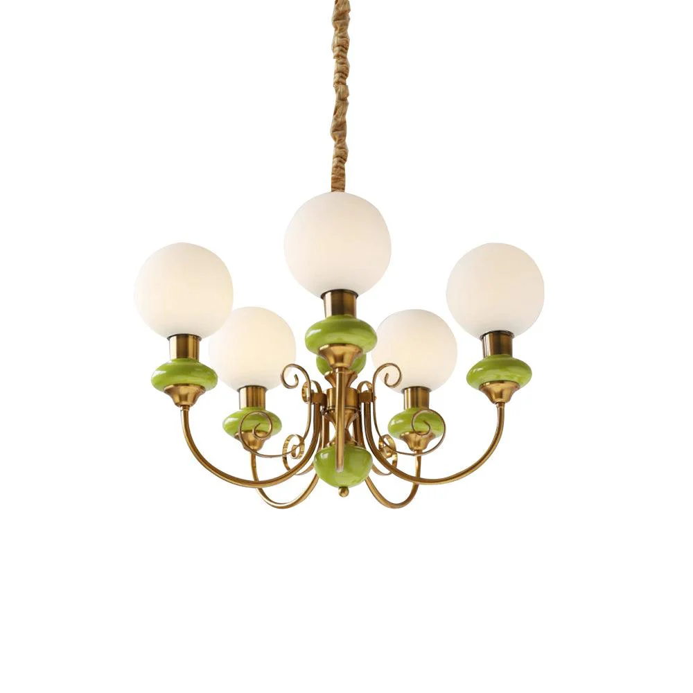 Lustra Chandelier Green Shades Gold Curved Arms - Image 50