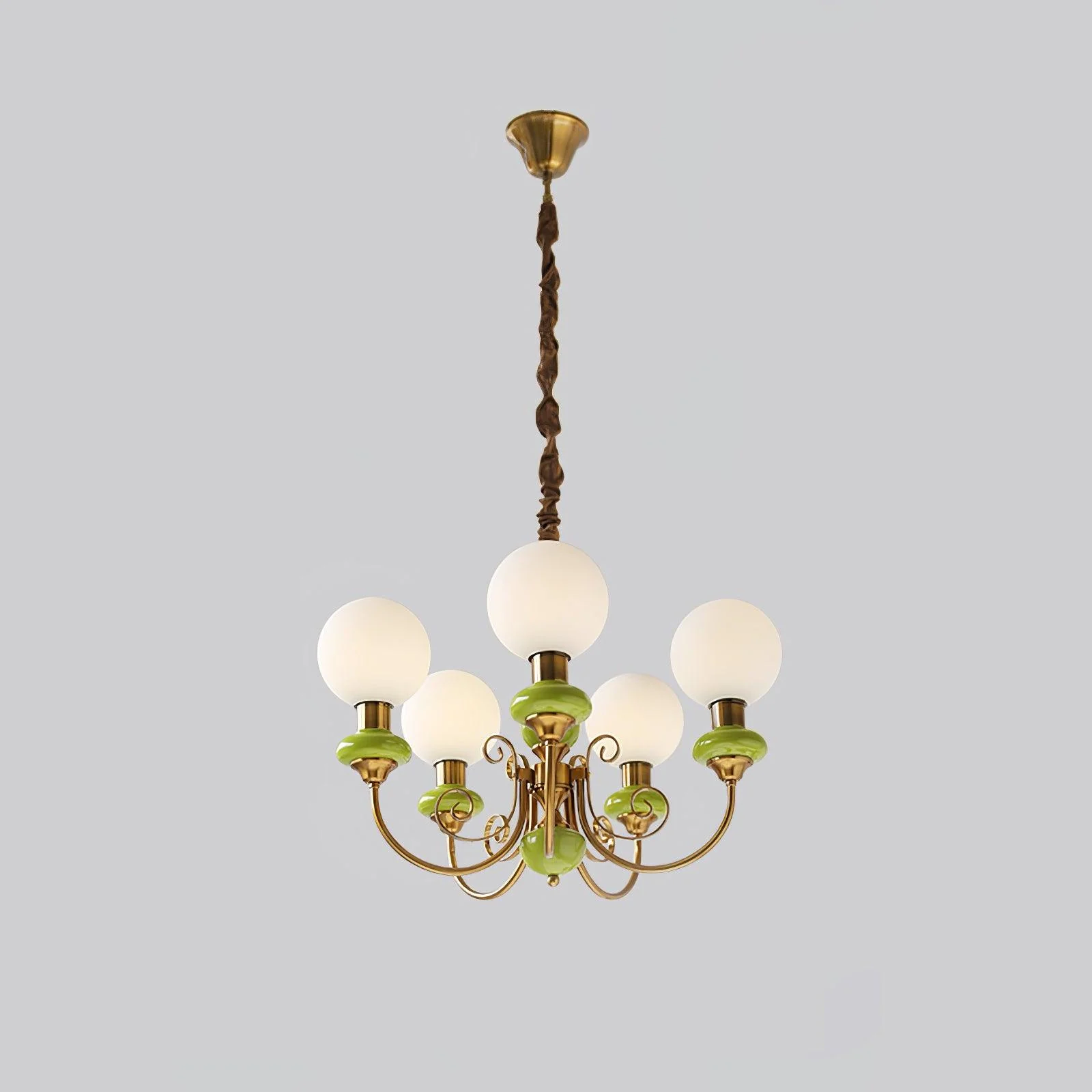 Lustra Chandelier Green Shades Gold Curved Arms - Image 57