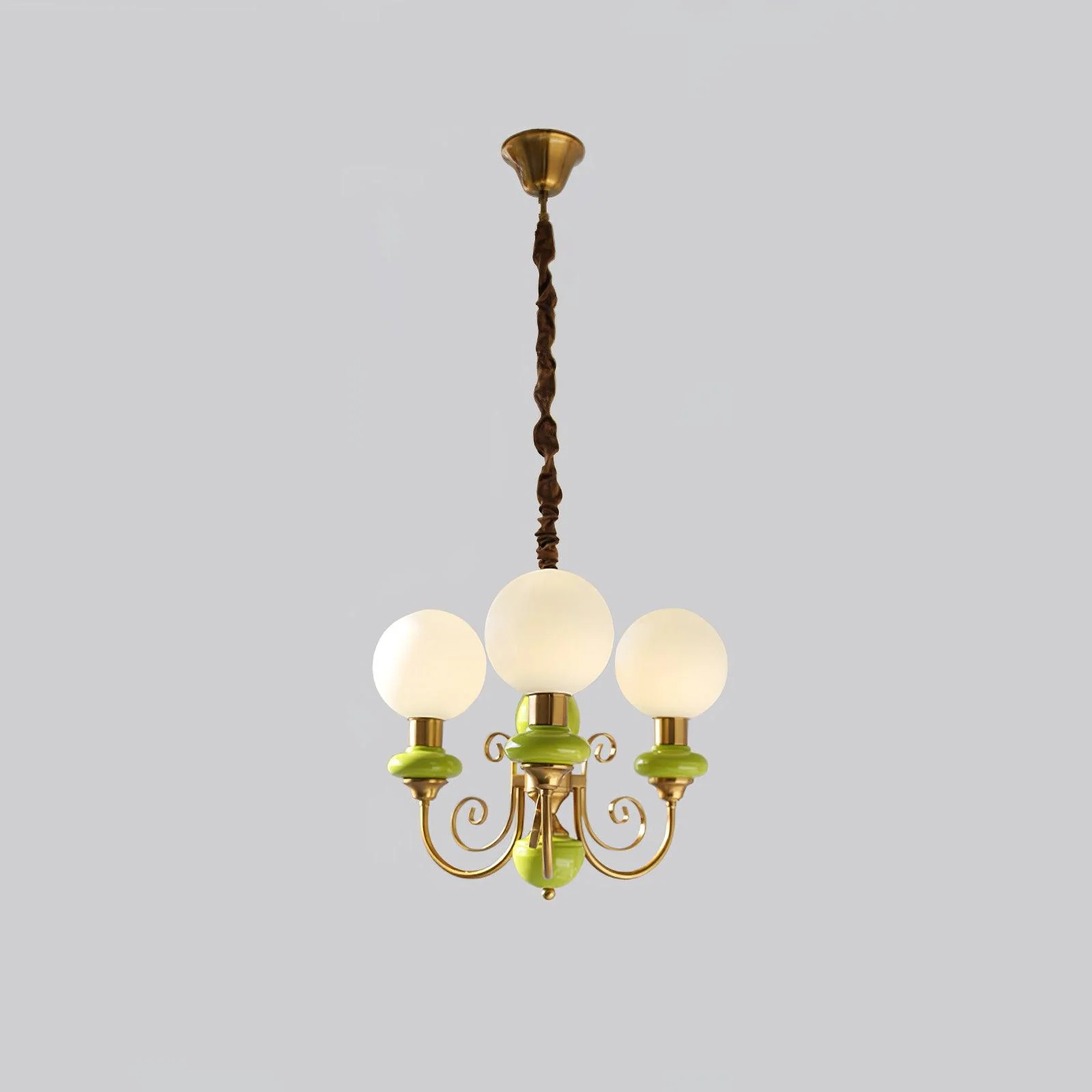 Lustra Chandelier Green Shades Gold Curved Arms - Image 58