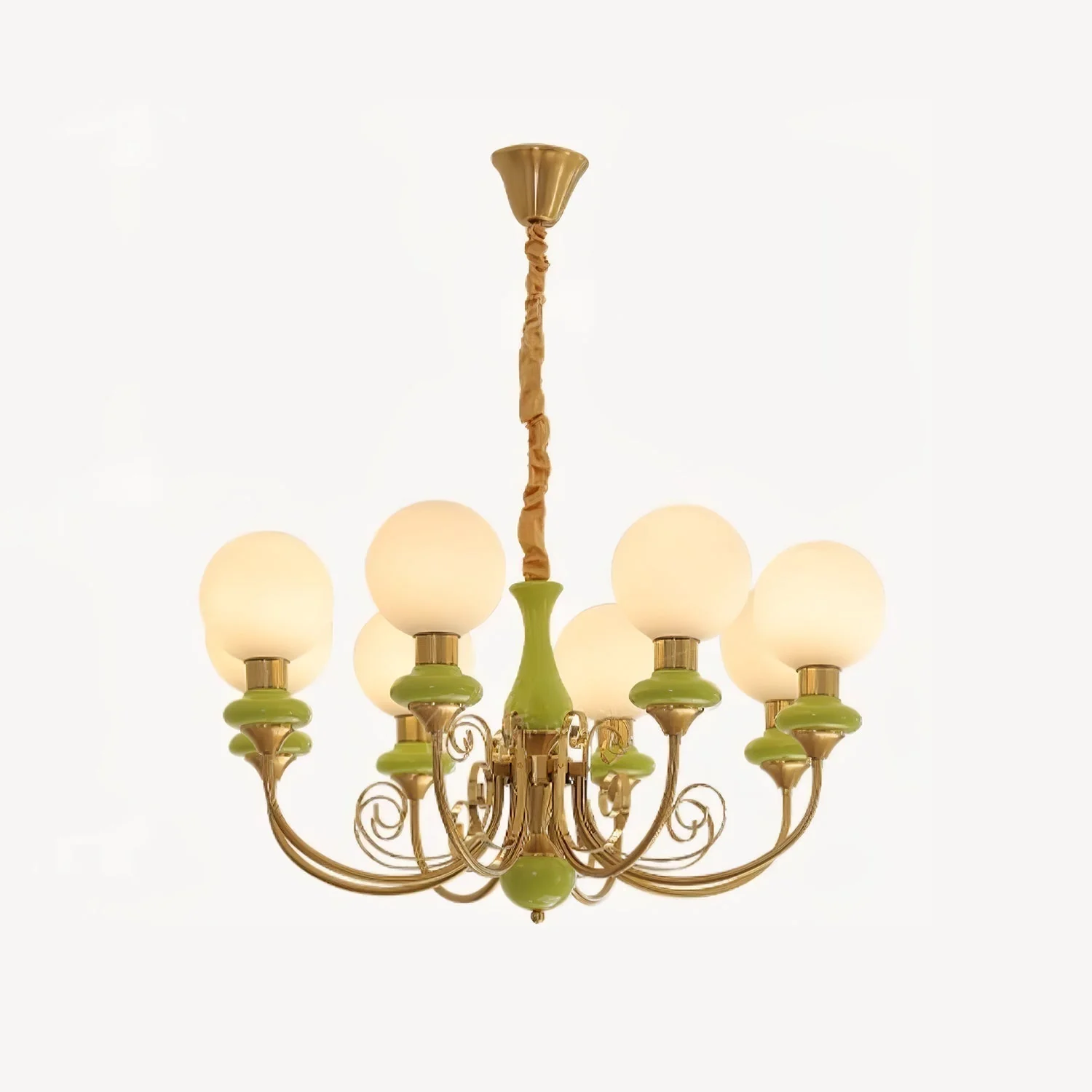 Lustra Chandelier Green Shades Gold Curved Arms - Image 61