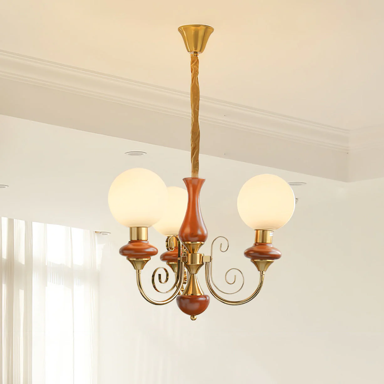 Lustra Chandelier Green Shades Gold Curved Arms - Image 95