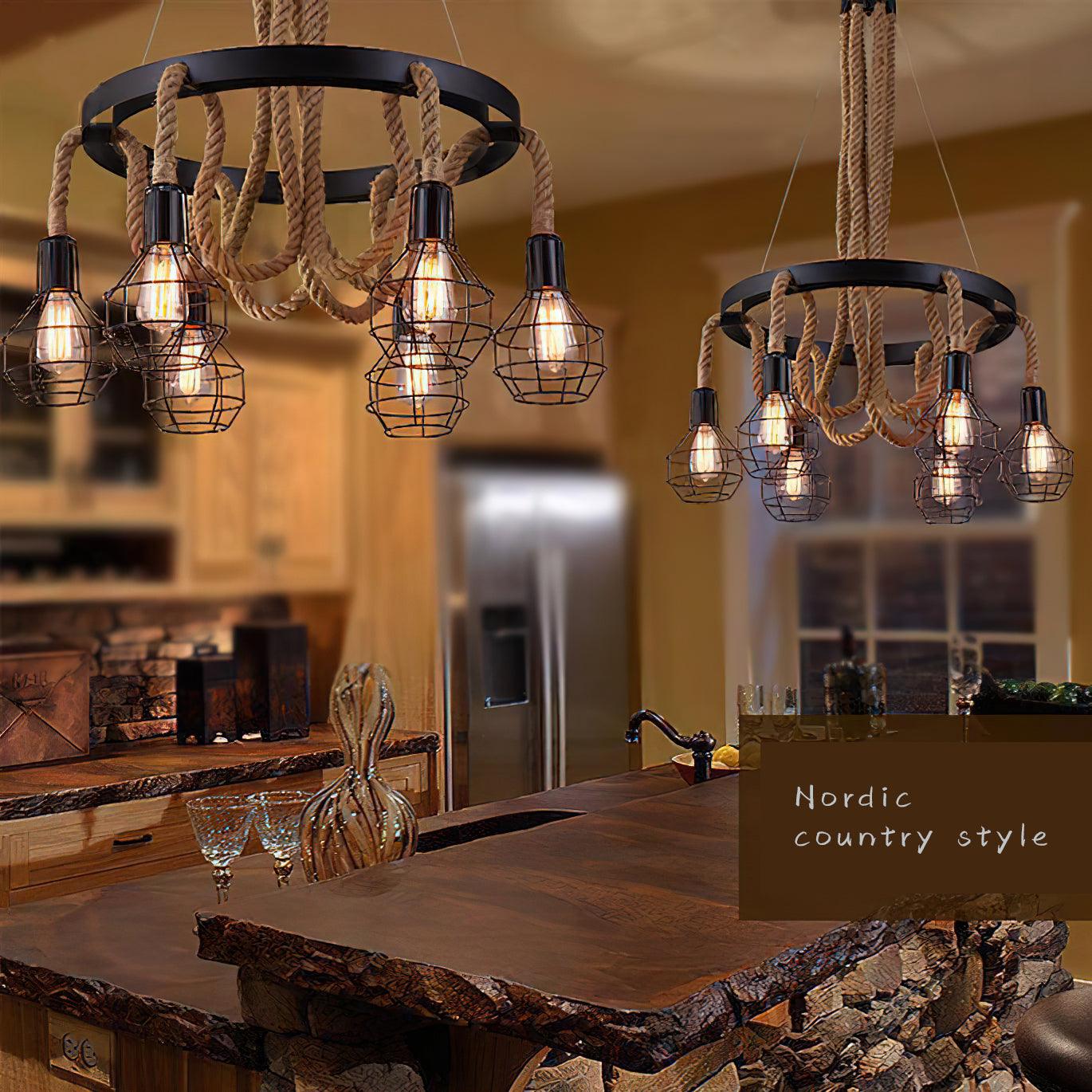 Lustra Chandelier Hemp Rope Industrial - Image 12