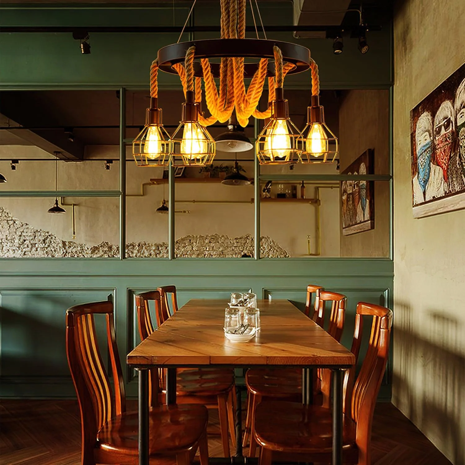 Lustra Chandelier Hemp Rope Industrial - Image 18