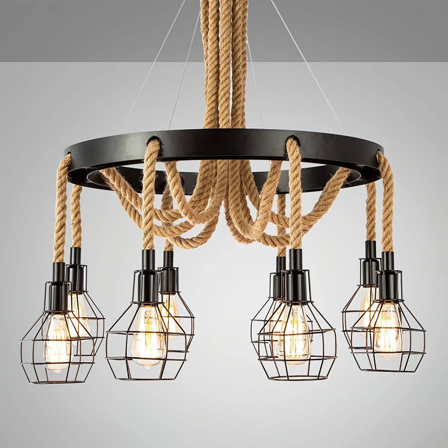 Lustra Chandelier Hemp Rope Industrial - Image 2