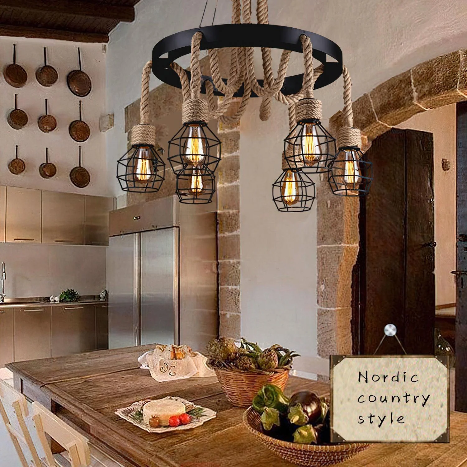 Lustra Chandelier Hemp Rope Industrial - Image 21
