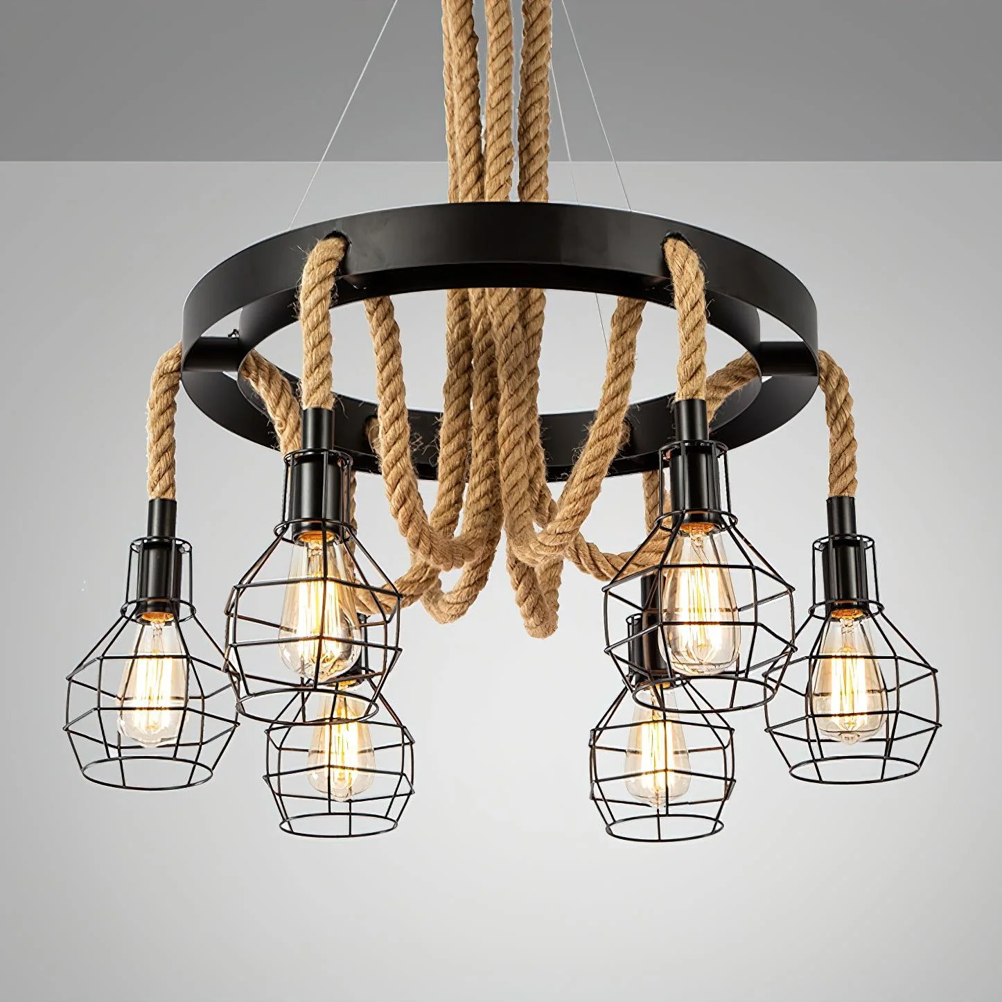 Lustra Chandelier Hemp Rope Industrial - Image 26