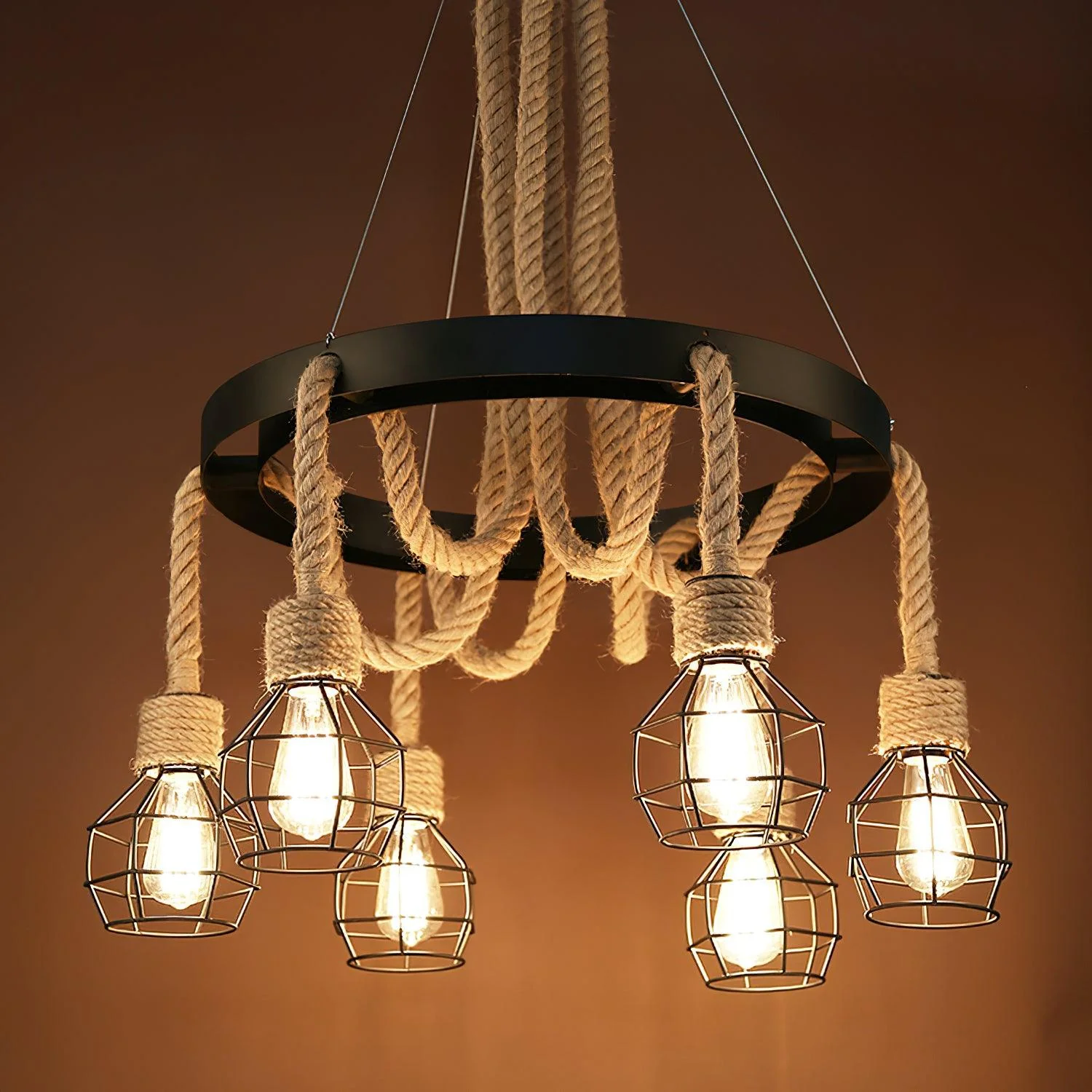Lustra Chandelier Hemp Rope Industrial - Image 3