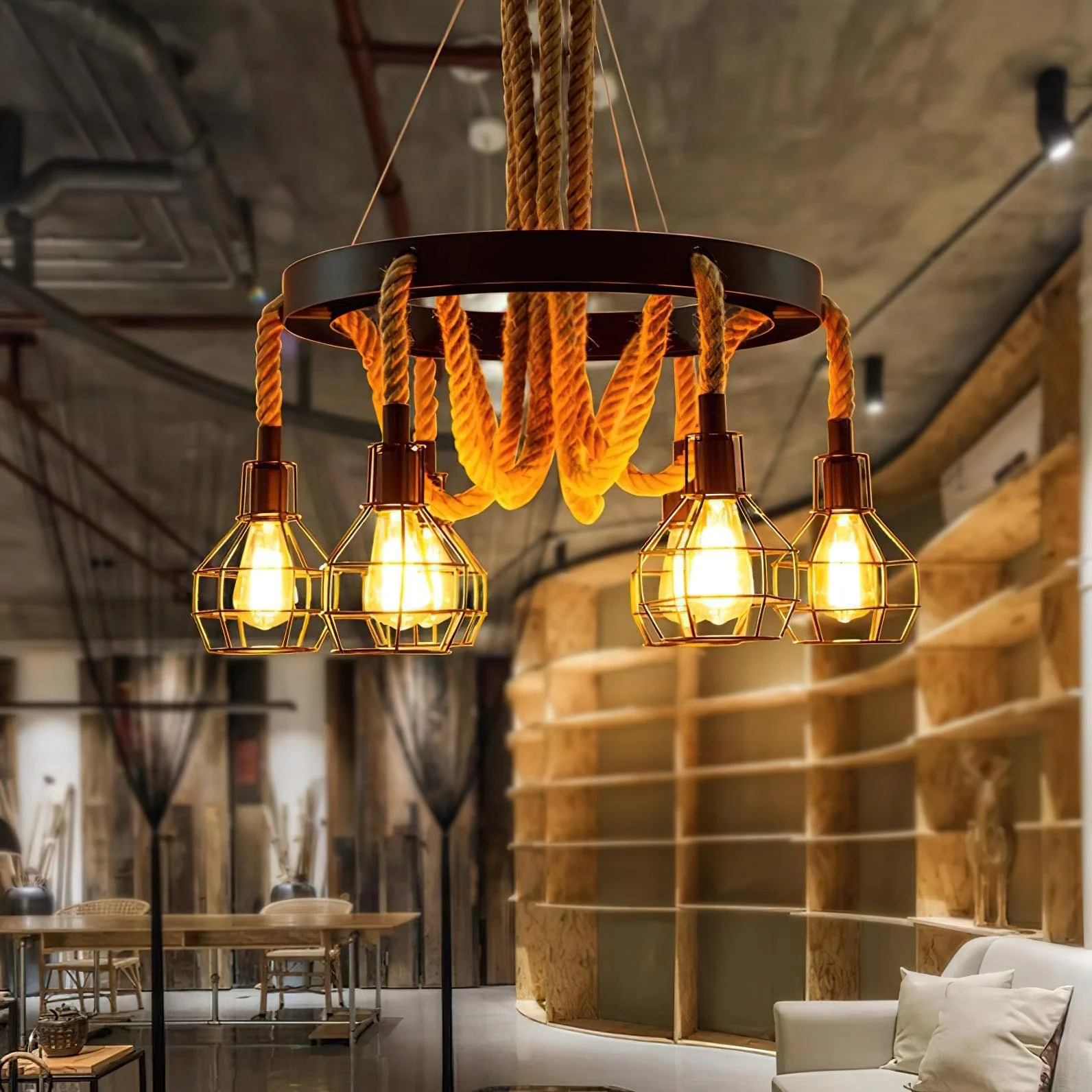 Lustra Chandelier Hemp Rope Industrial - Image 4